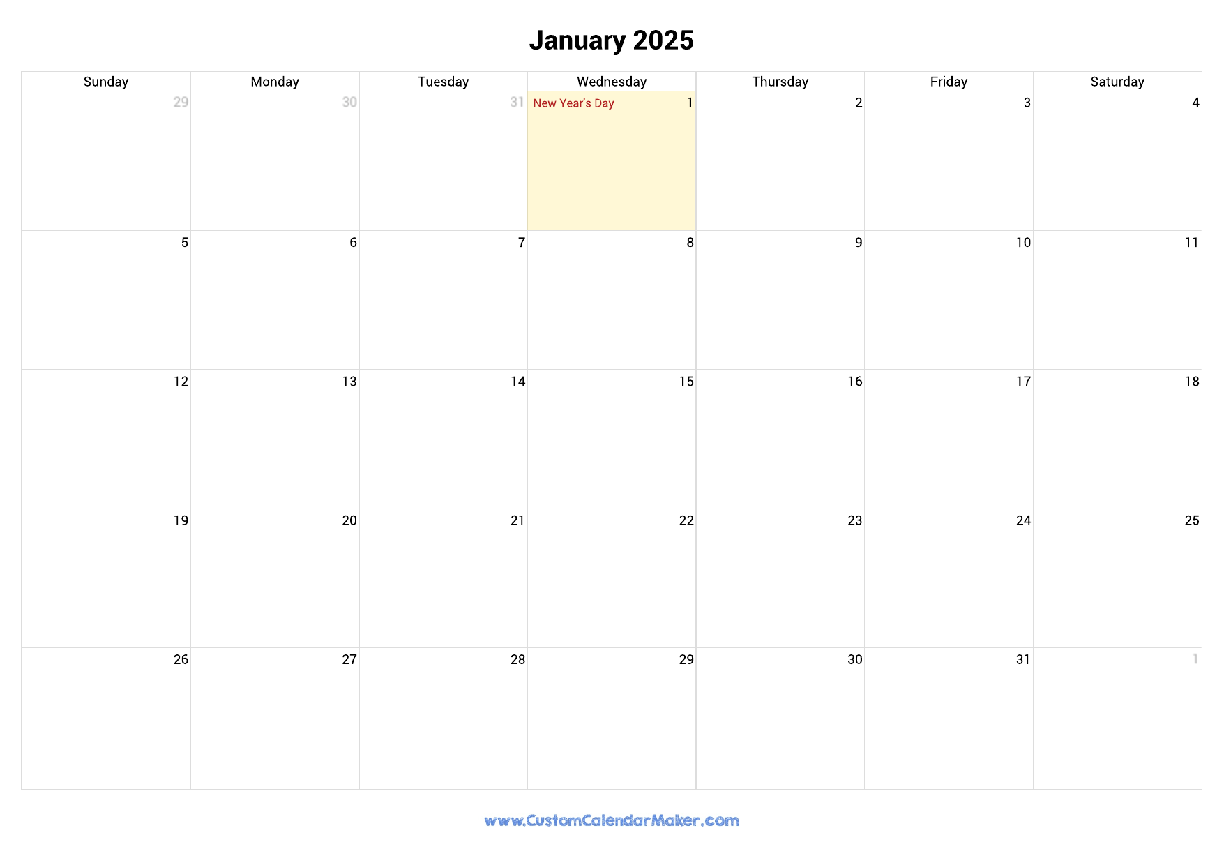 Free Printable 2025 Calendar Canada Printable