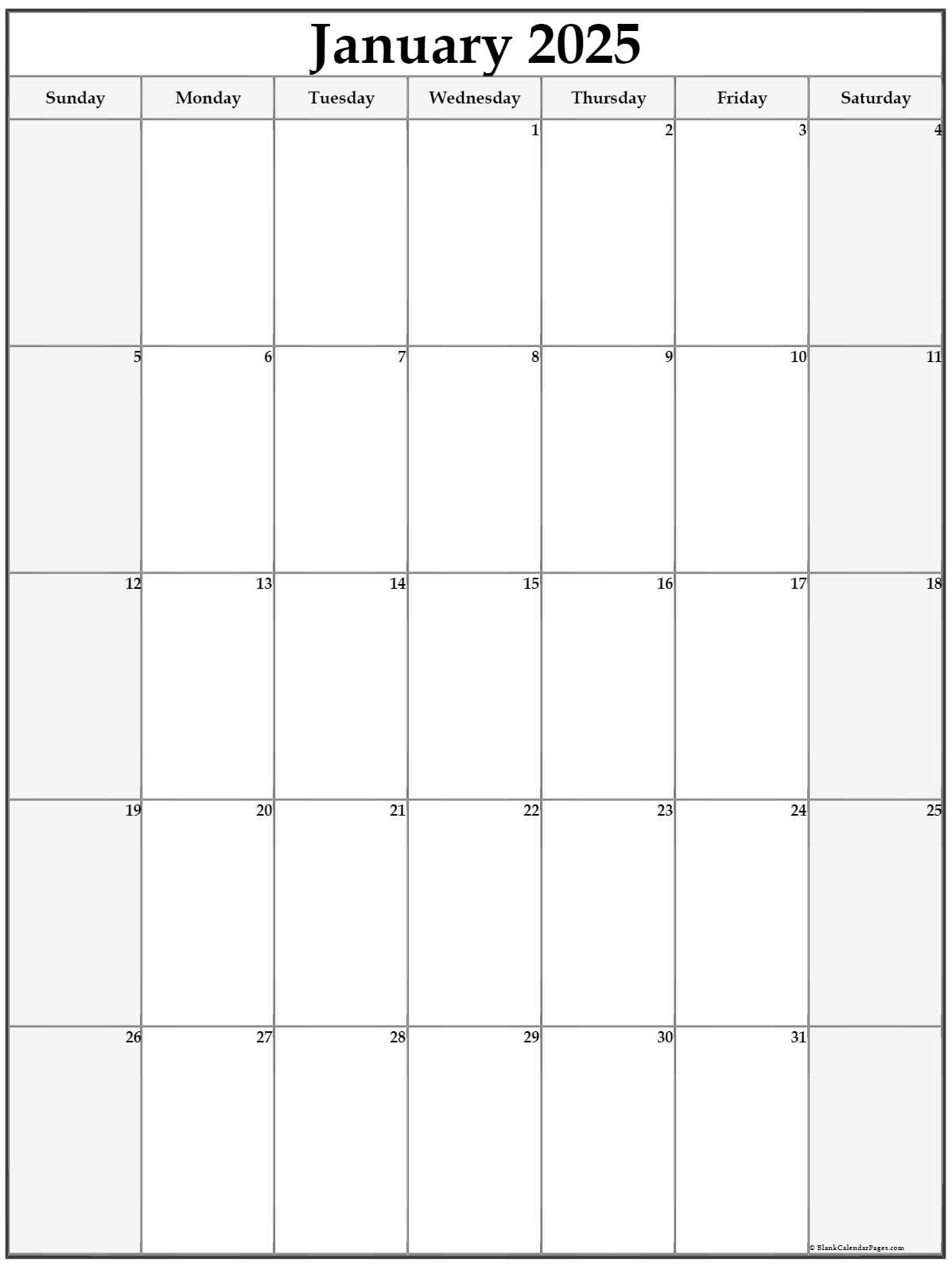 January 2025 Vertical Calendar Portrait
