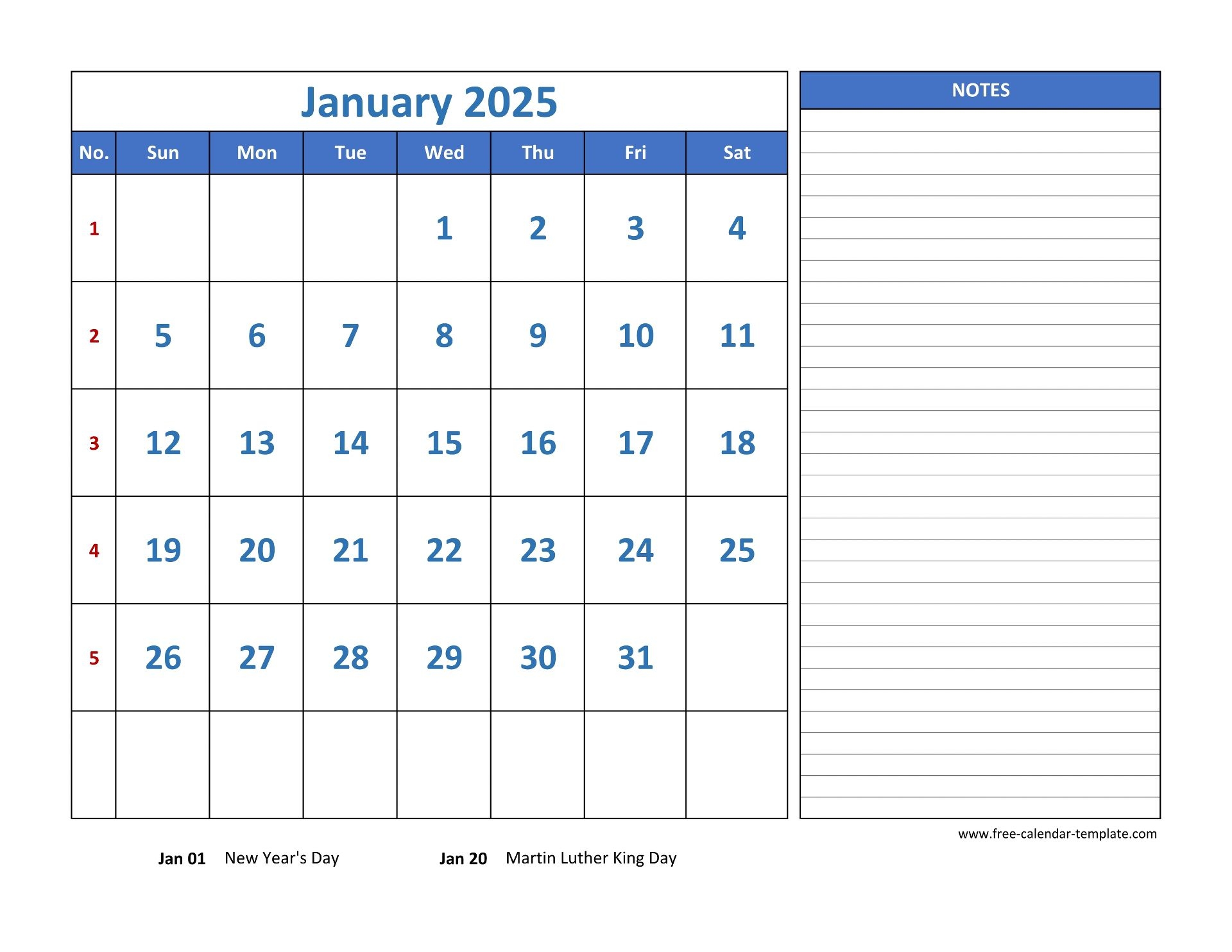 Free Printable Calendar 2025 Grid
