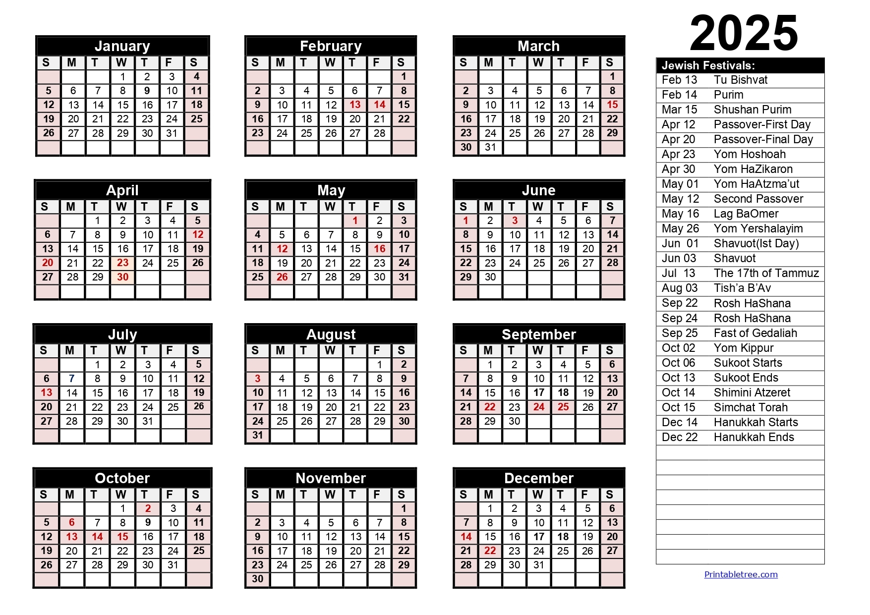 Jewish Calendar 2024 2025 PDF Templates With Jewish Holidays Lists