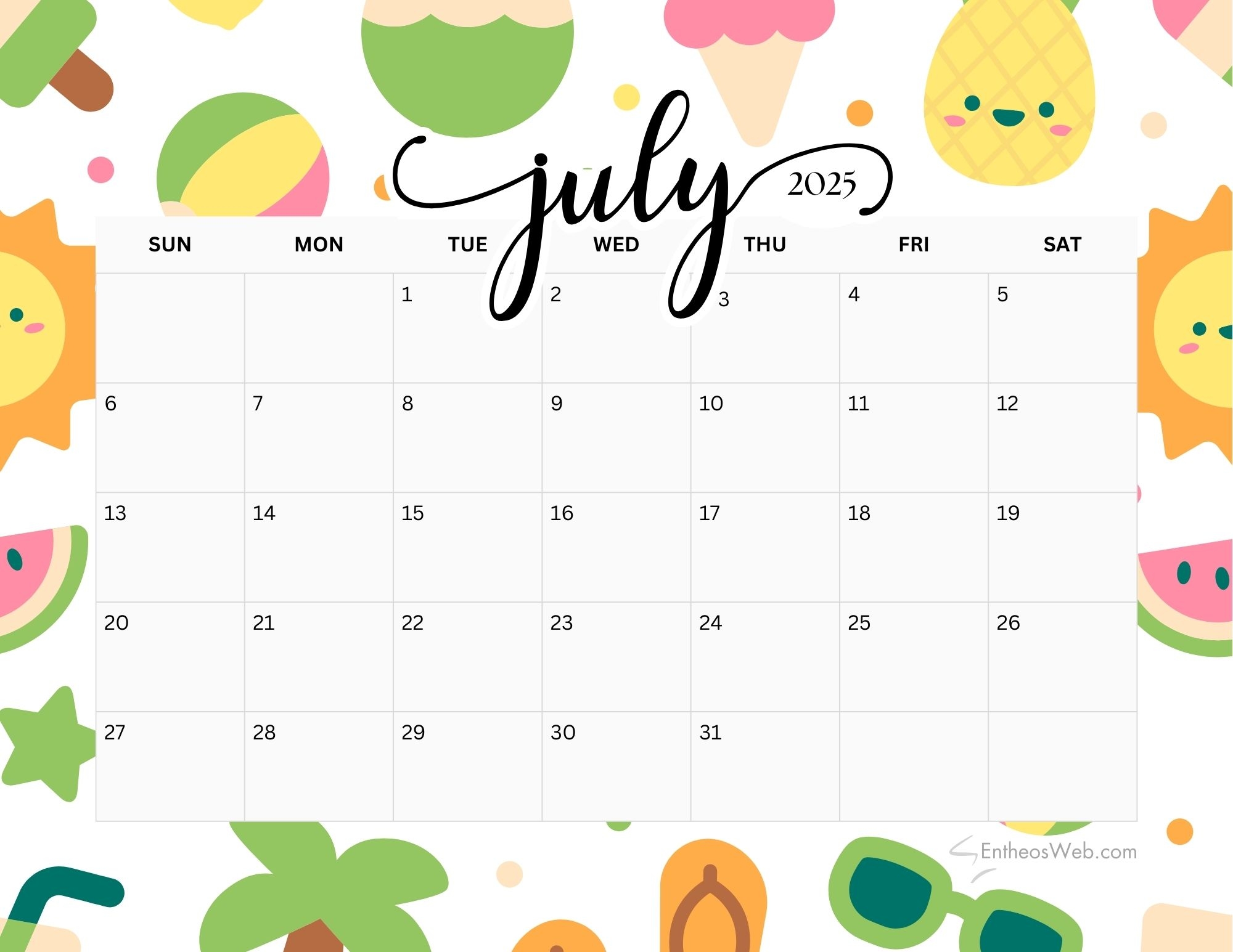July 2025 Calendar Free PDF Printables EntheosWeb