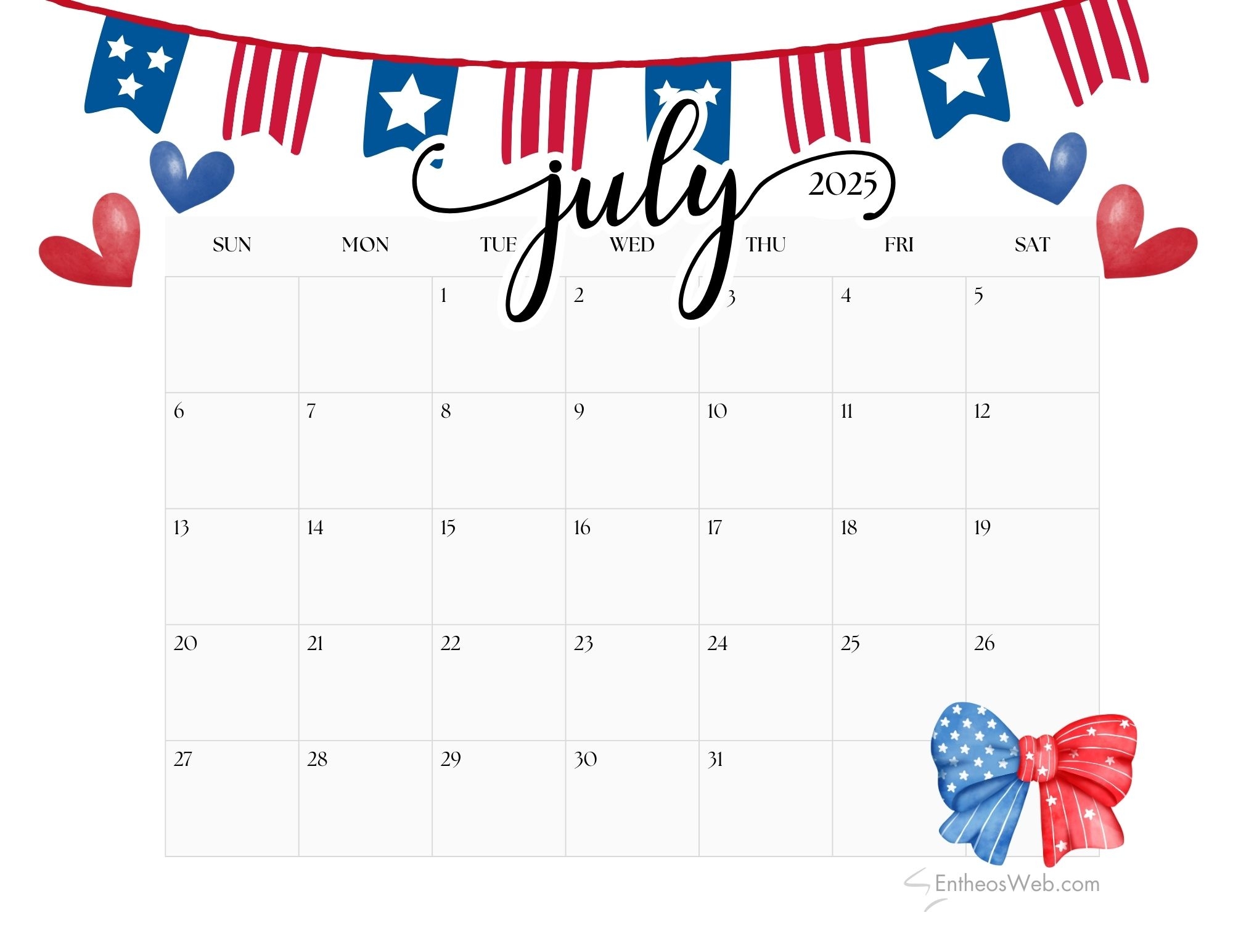 July 2025 Calendar Free PDF Printables EntheosWeb