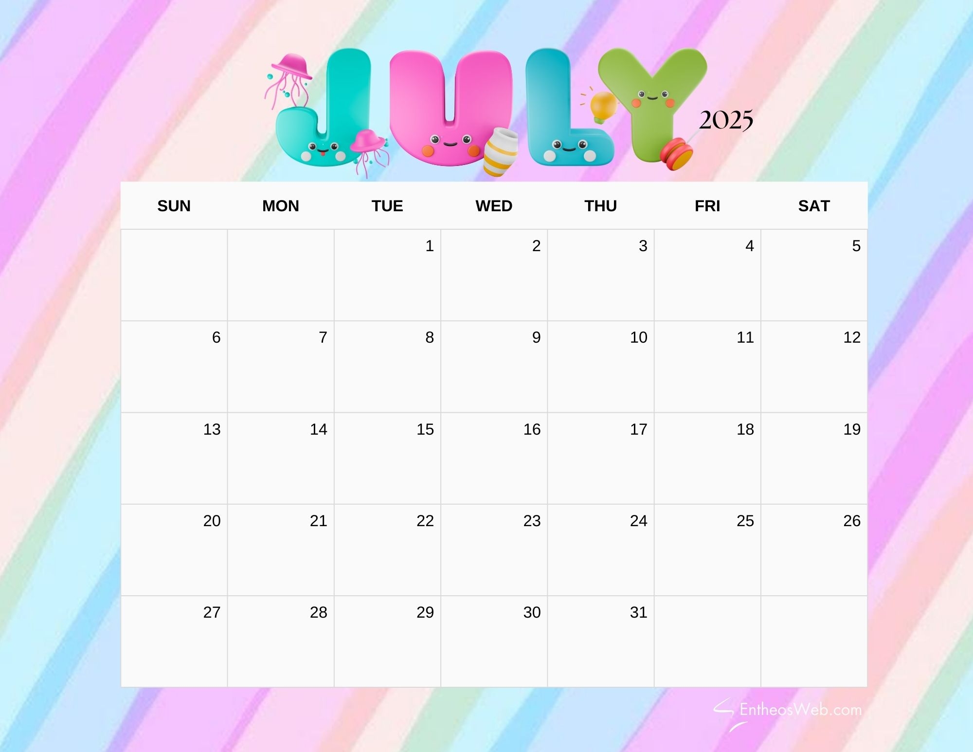 July 2025 Calendar Free PDF Printables EntheosWeb