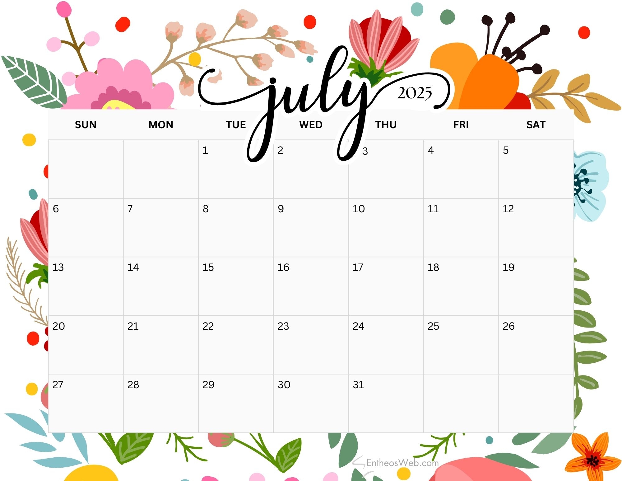 July 2025 Calendar Free PDF Printables EntheosWeb