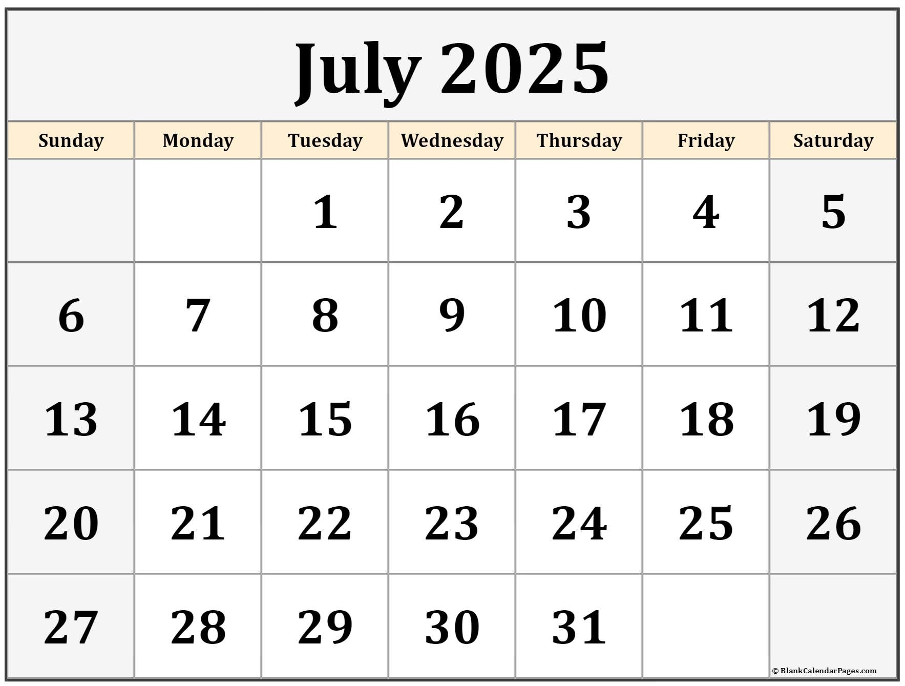Free July Calendar Template 2025
