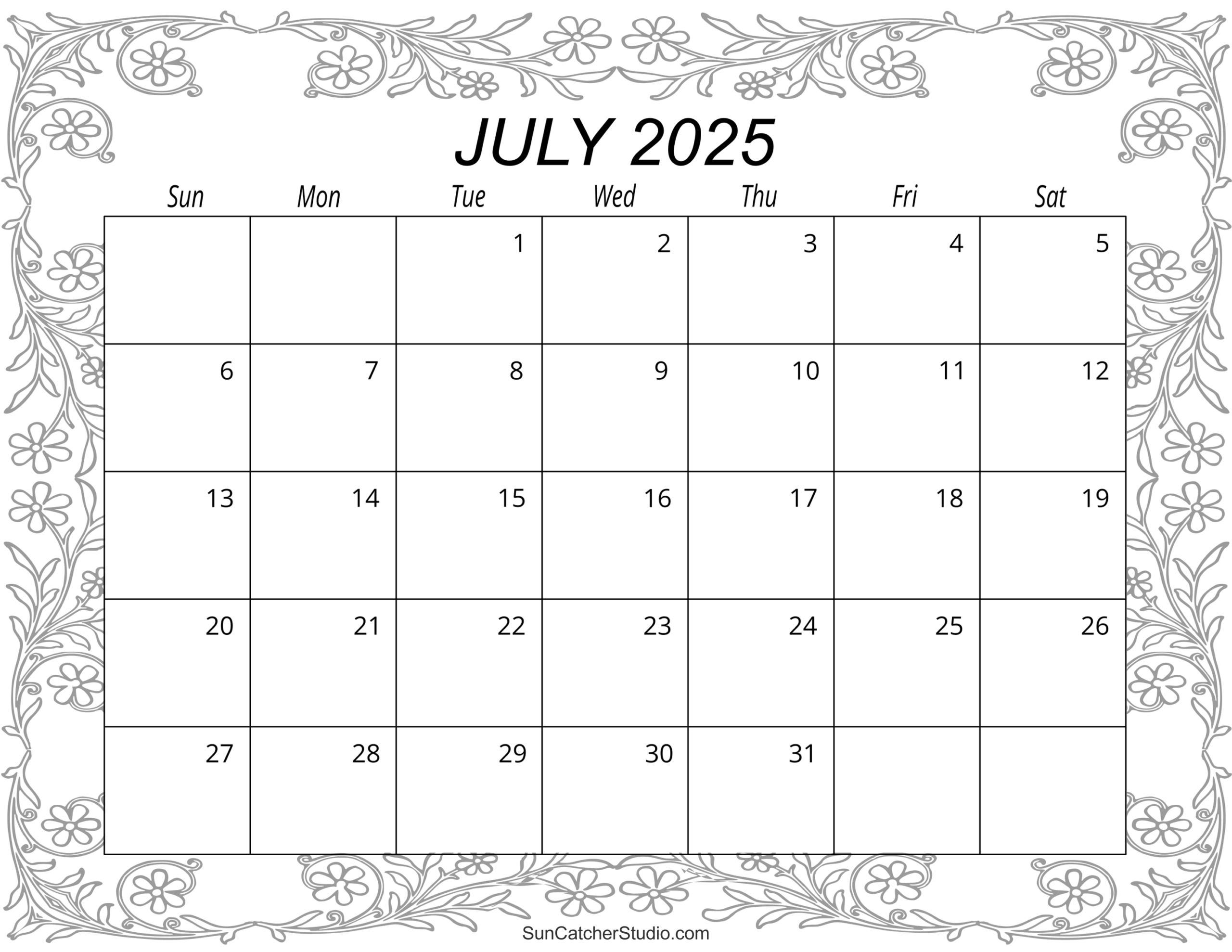 July 2025 Calendar Free Printable Free Printables Monograms 