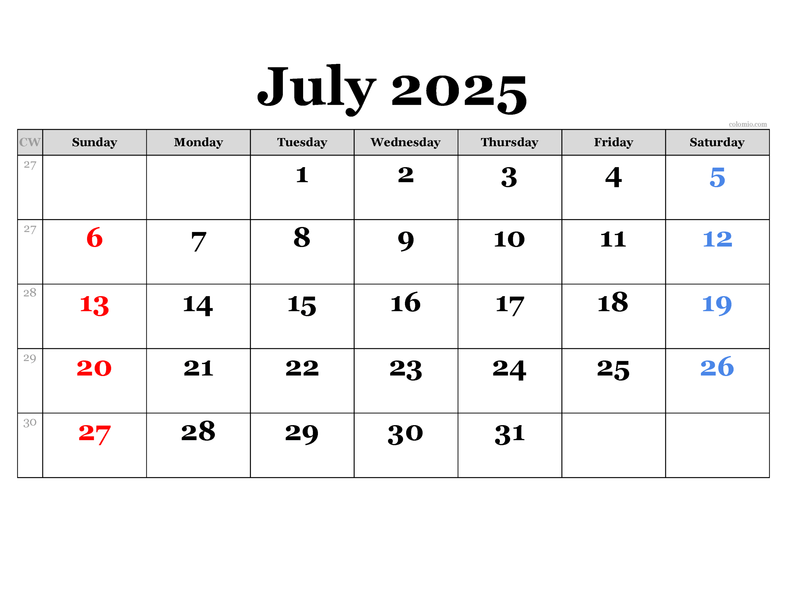 July 2025 Calendar Free Printable PDF XLS And PNG