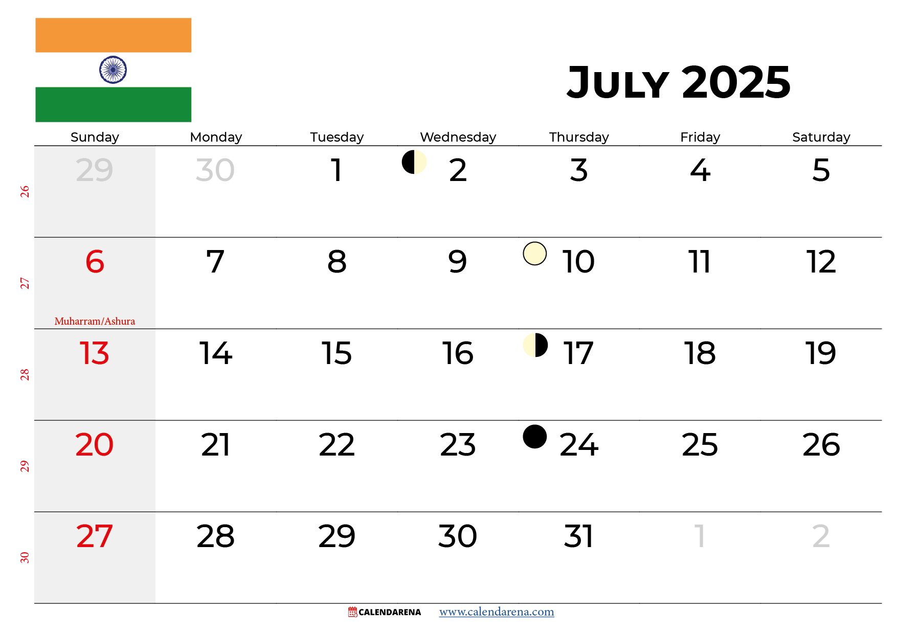 July Calendar 2025 Special Days