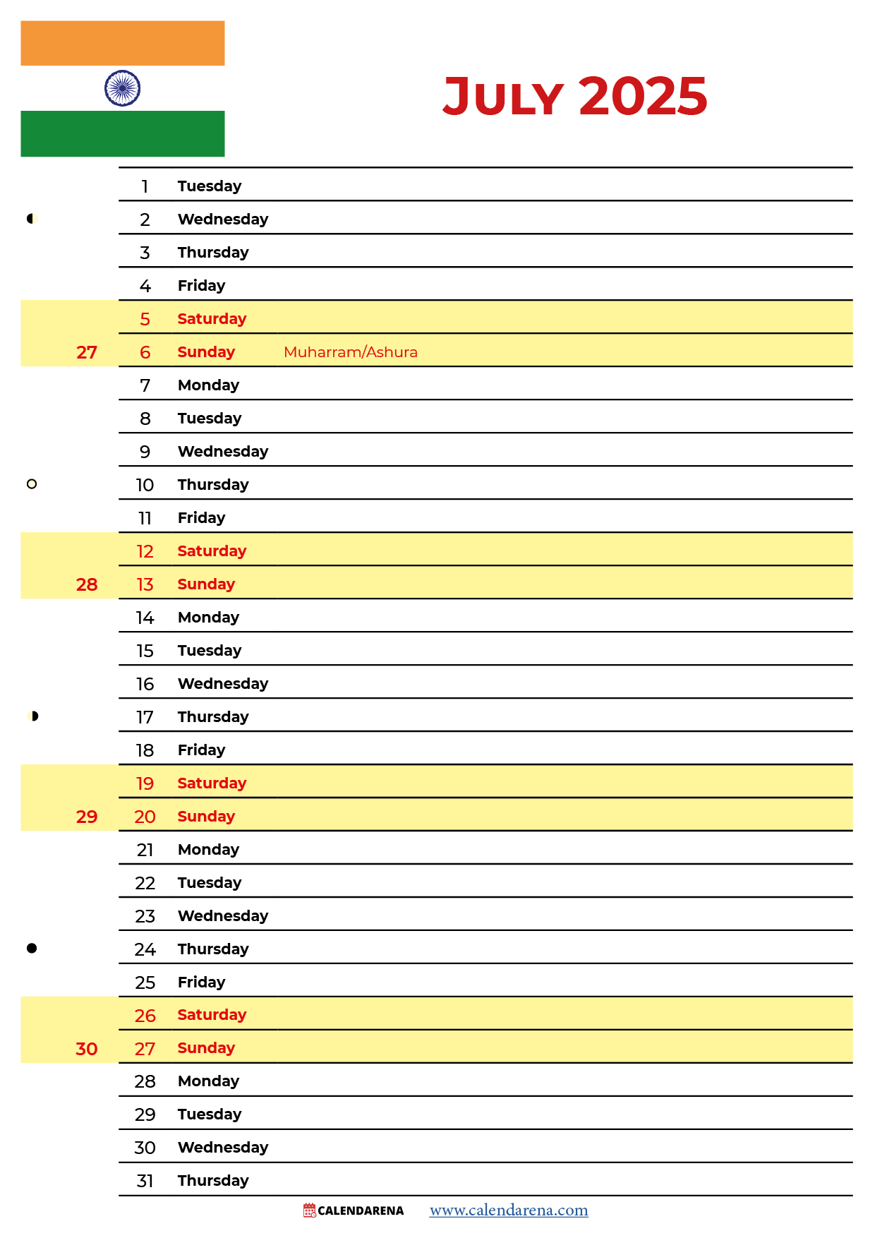 July 2025 Calendar India