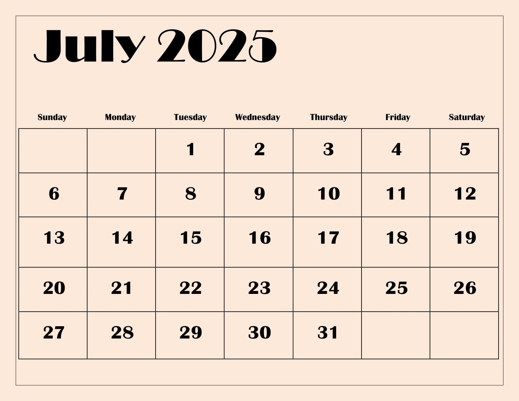 July 2025 Calendar Printable PDF Template With Holidays