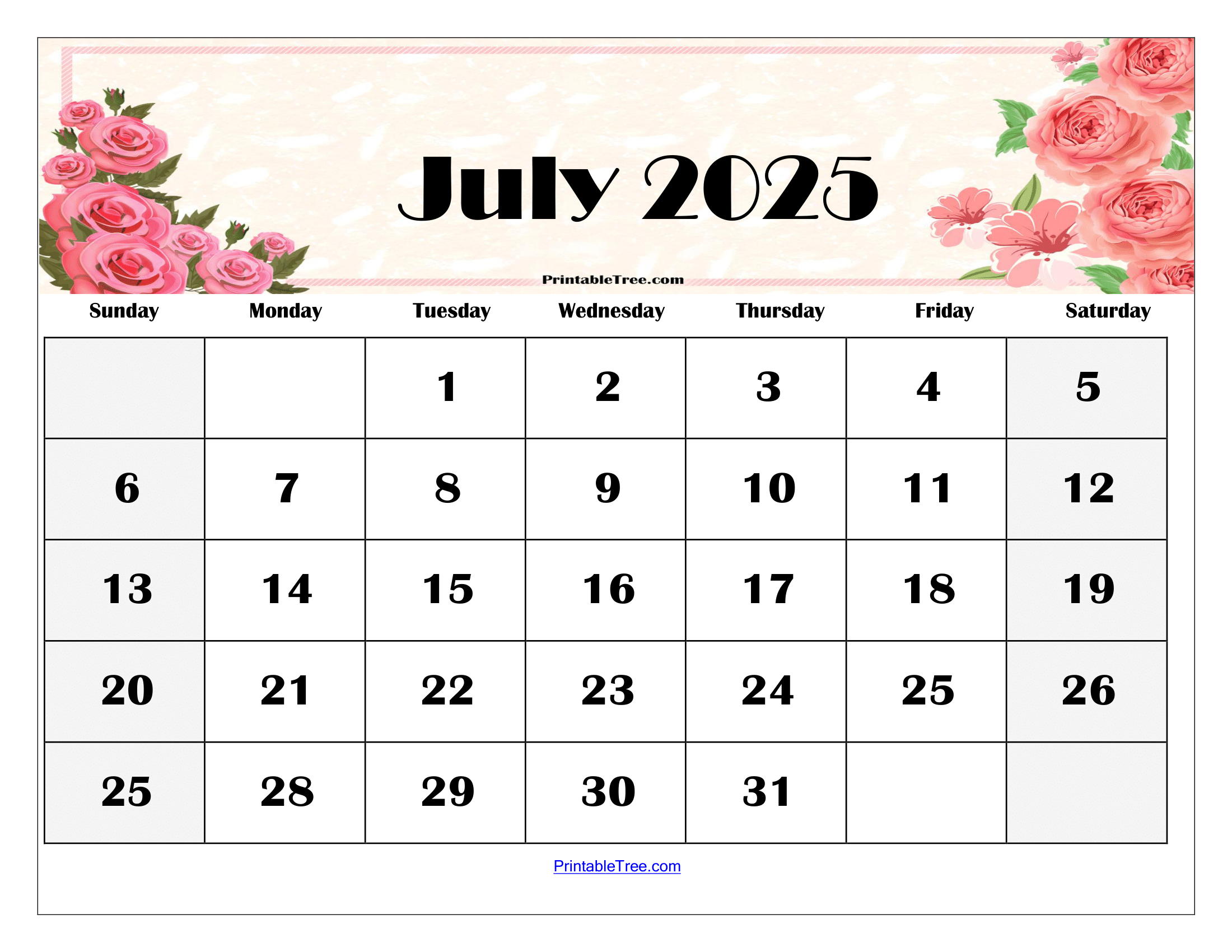Printable Calendar Month July 2025