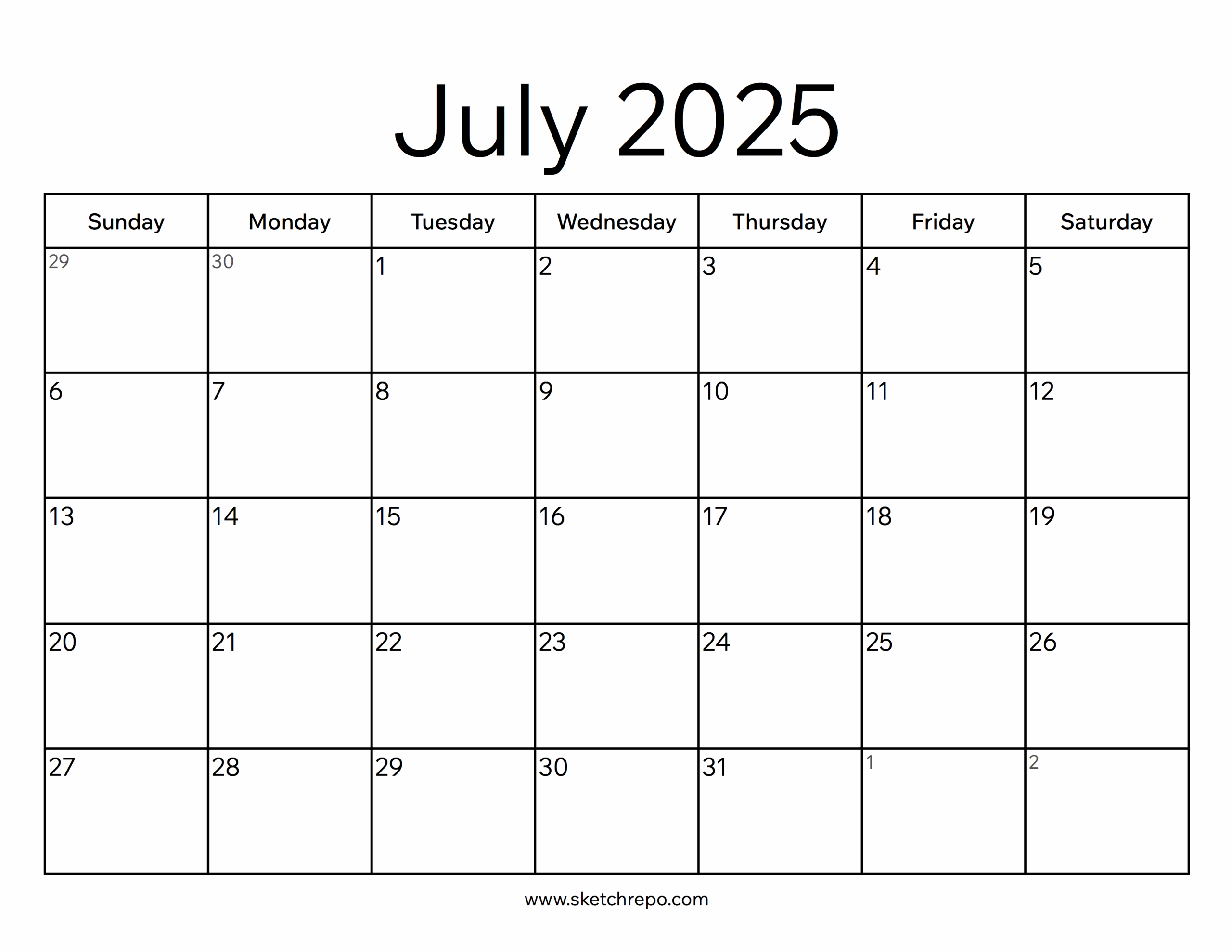 July 2025 Calendar Sketch Repo
