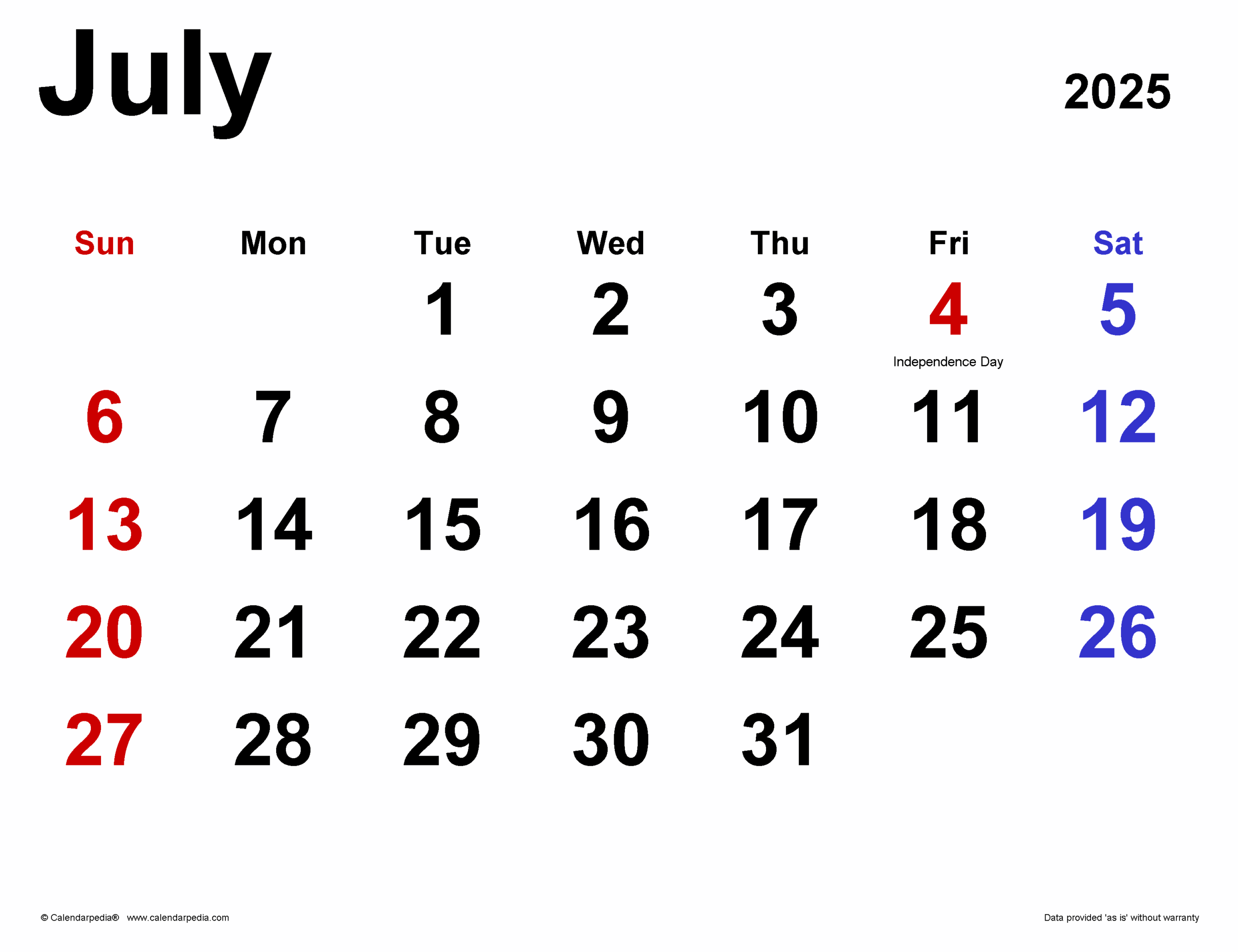 Calendar Of July 2025
