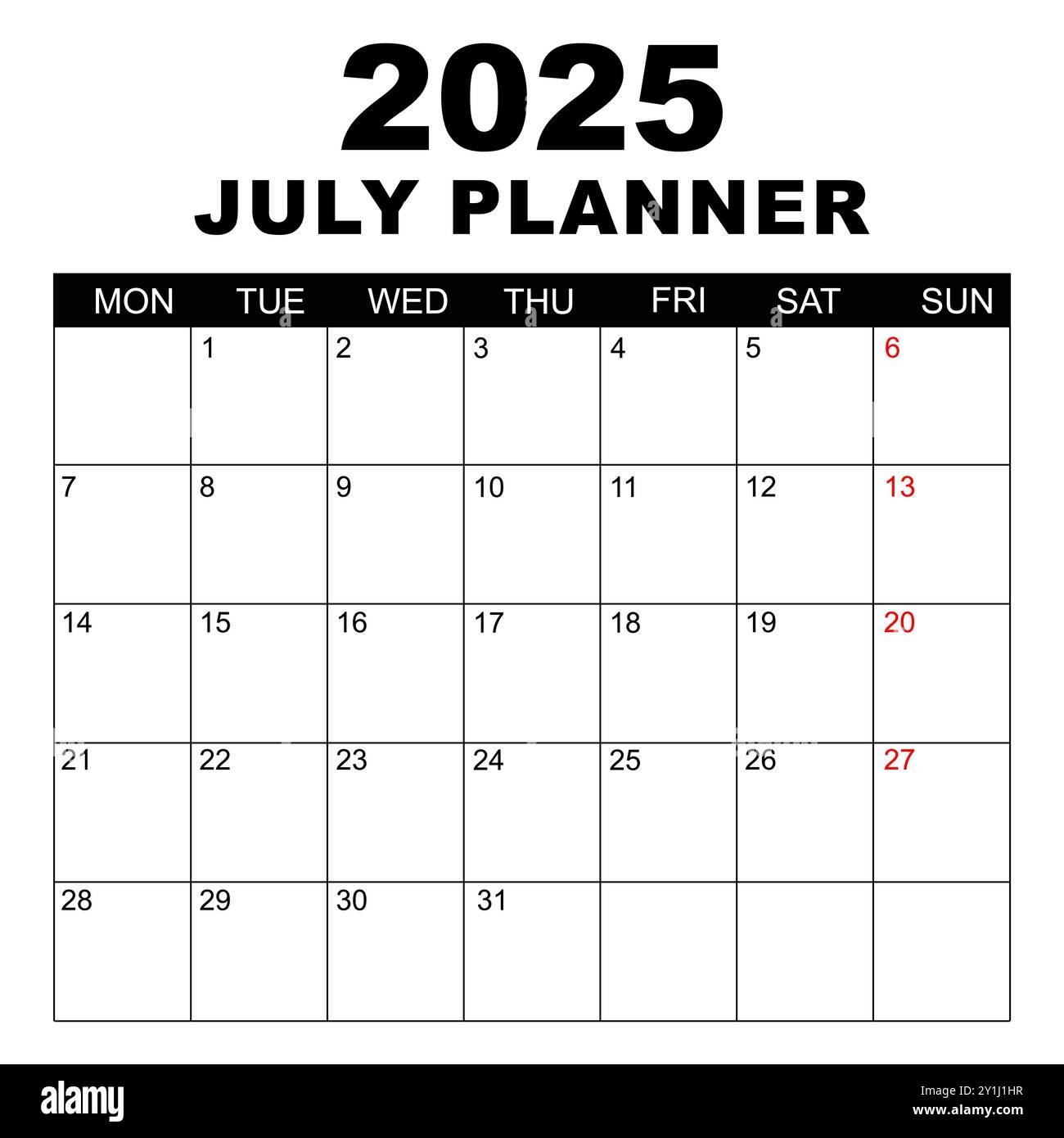 2025 July Calendar Template