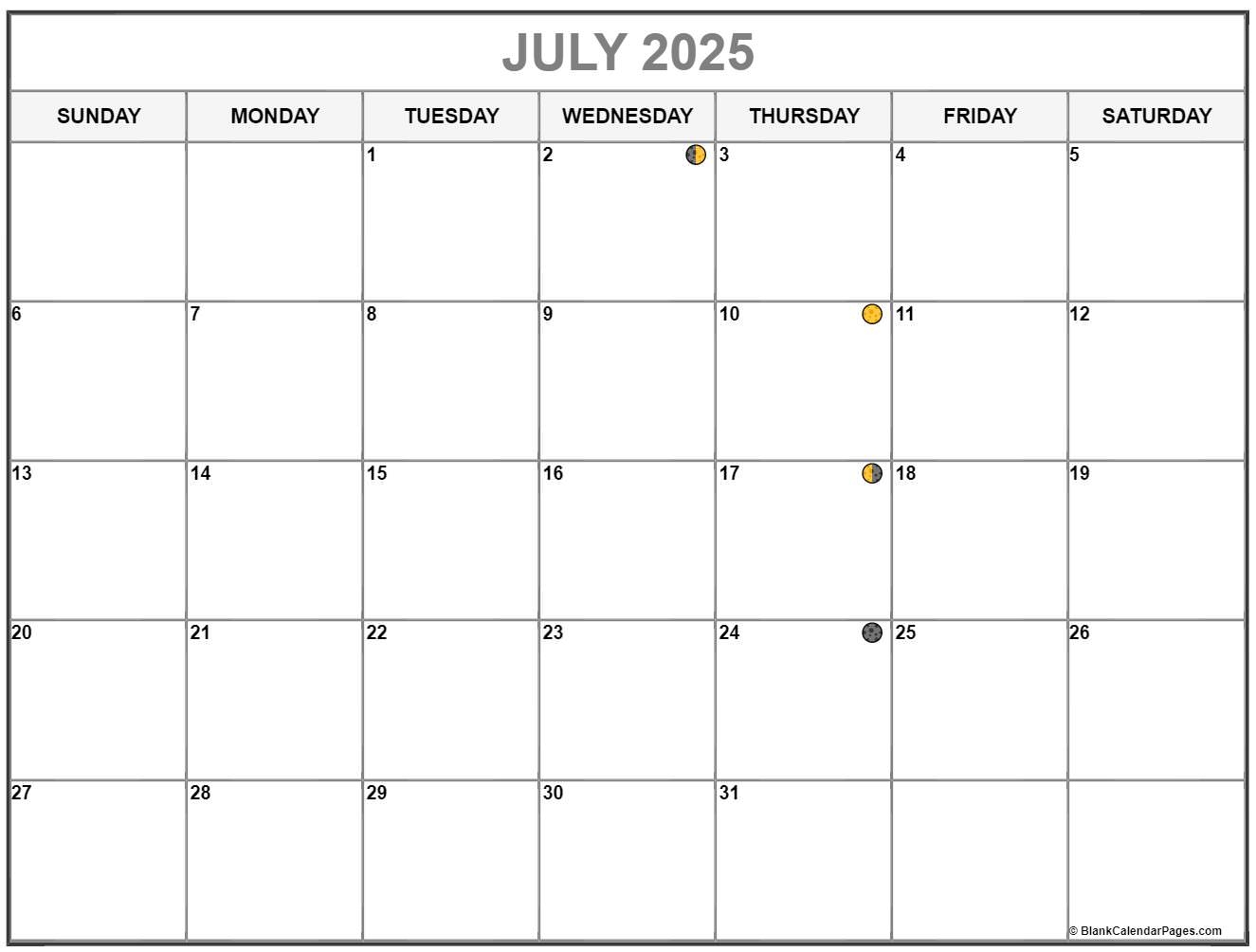 Moon July 2025 Calendar