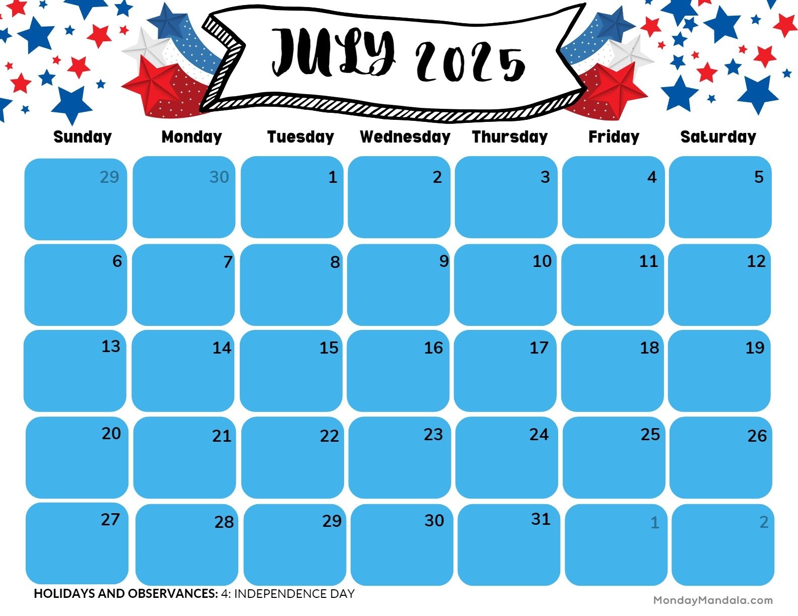Calendar Days In July 2025