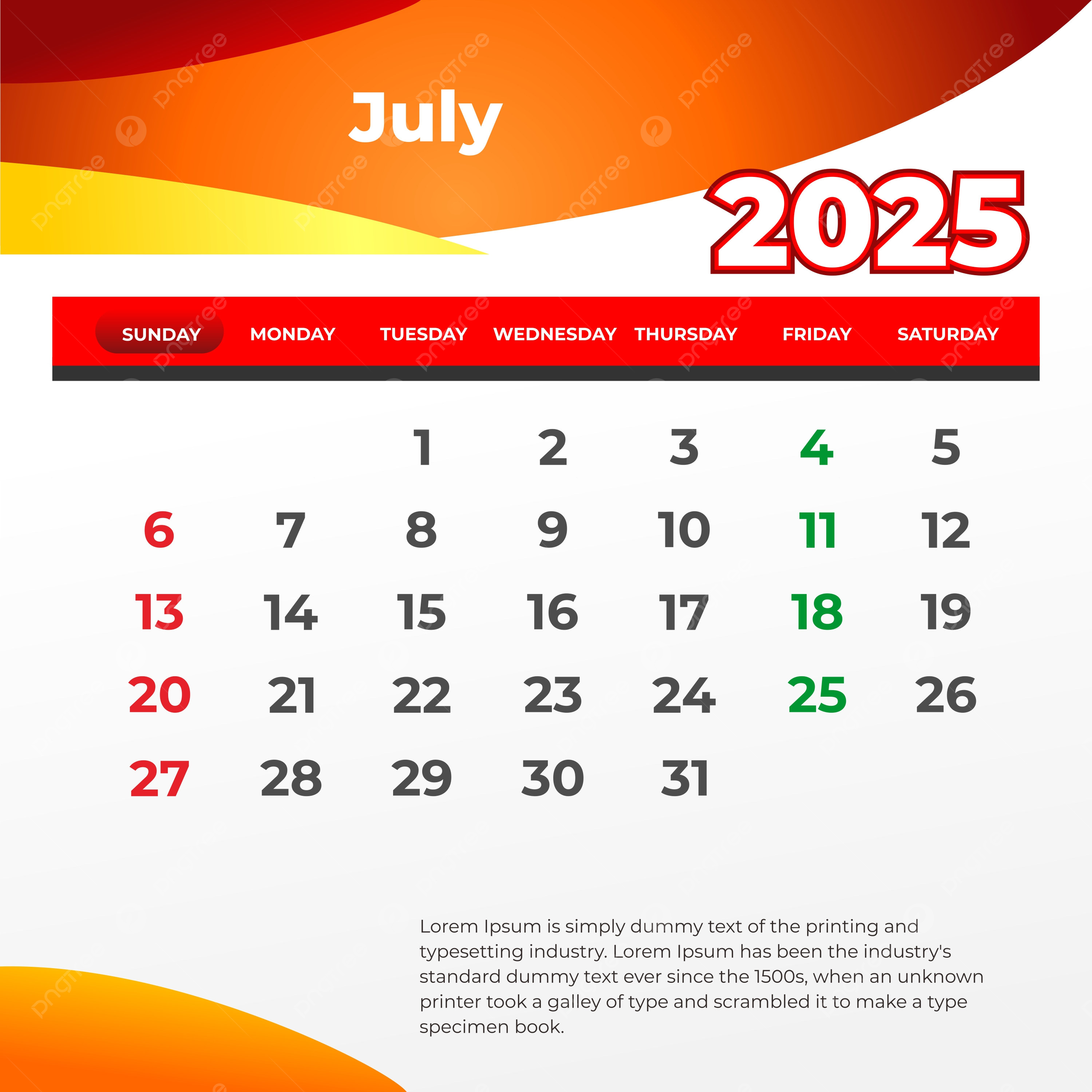 July 2025 Wall Calendar Print And Post On Social Media Vector 