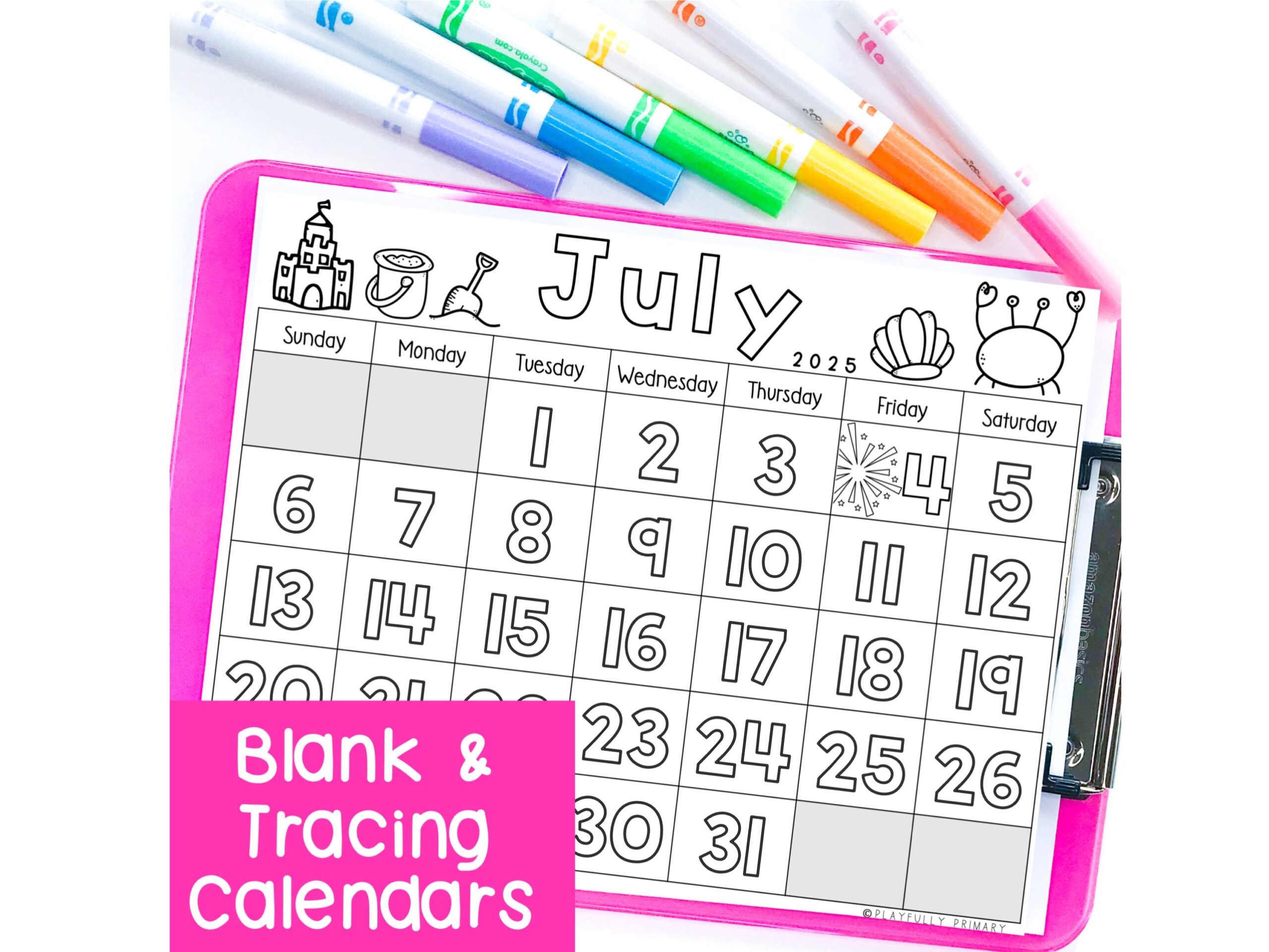 July Calendar 2025 Printable Calendar Tracing Worksheets Calendar Traceable Kindergarten Activities Blank Calendar Template July 2025 Etsy