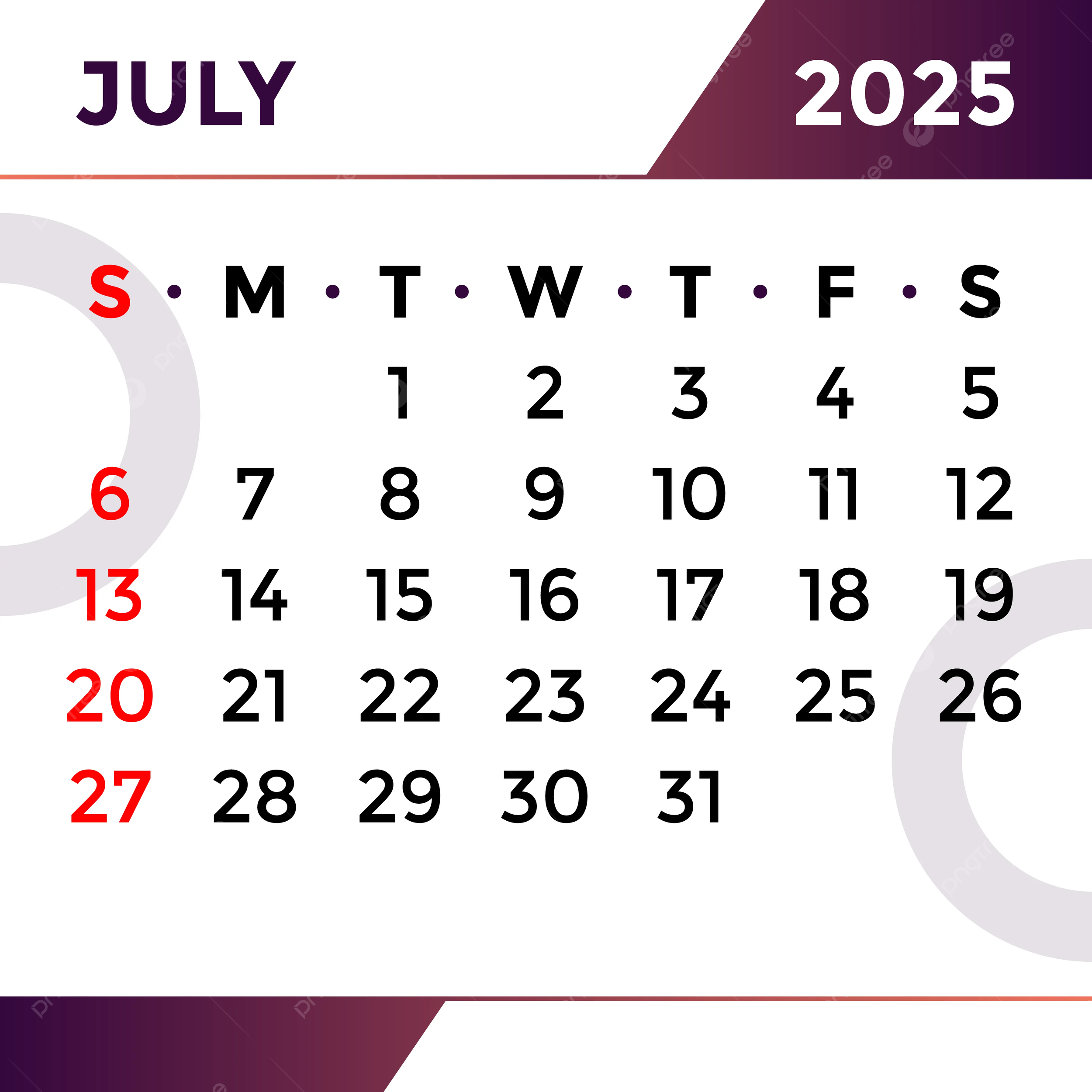 July Month 2025 Calendar