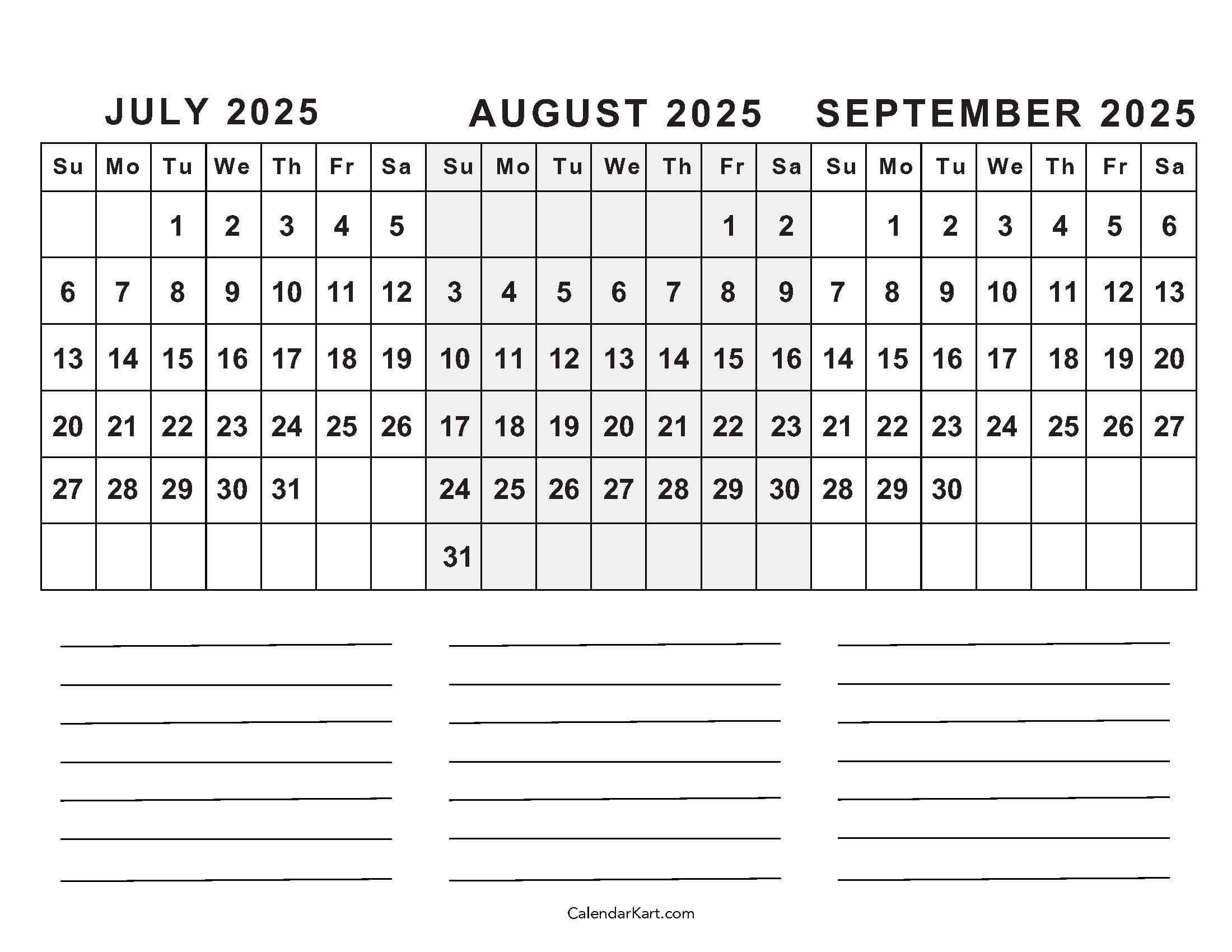 2025 July And August Calendar