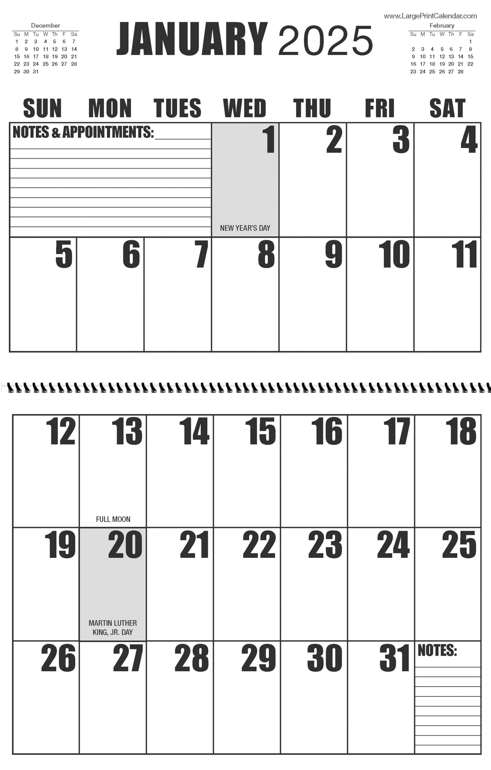 Jumbo Large Print Large Print Wall Calendar 2025 Letter Size