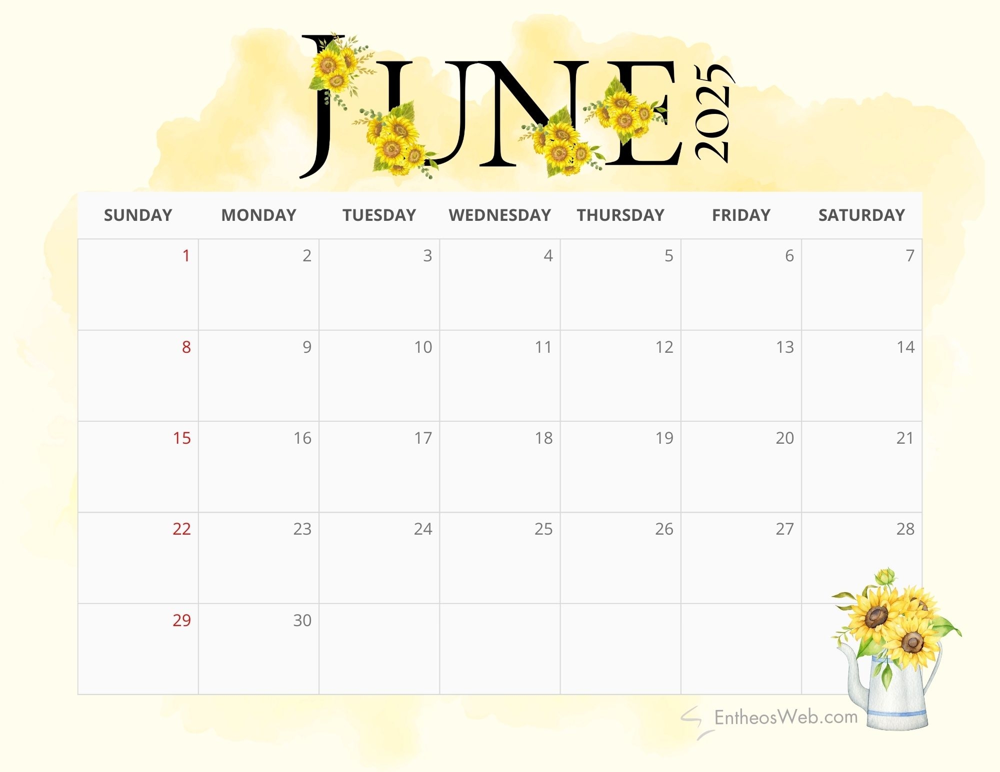Free Printable 2025 June Calendar
