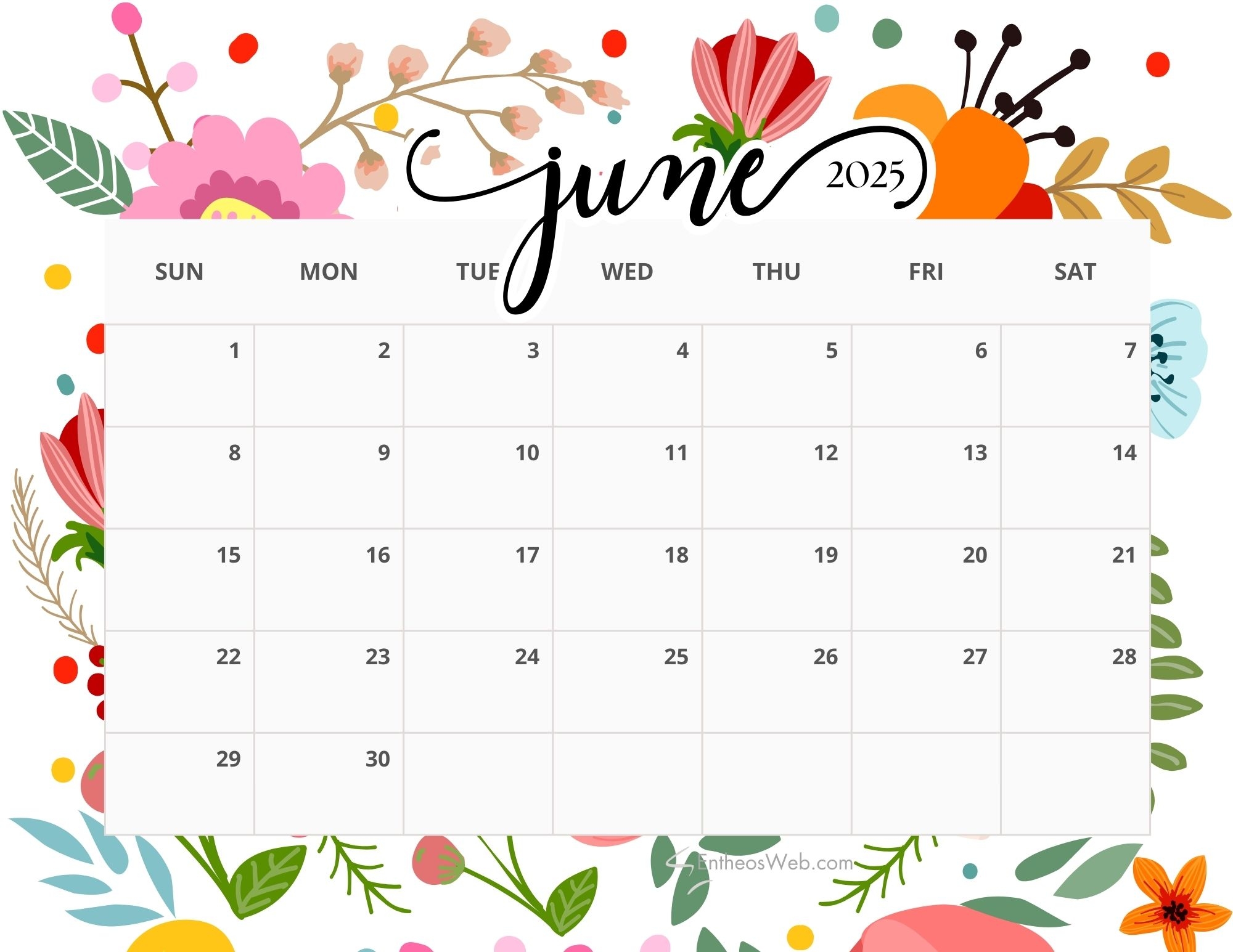 June 2025 Calendar Free PDF Printables EntheosWeb