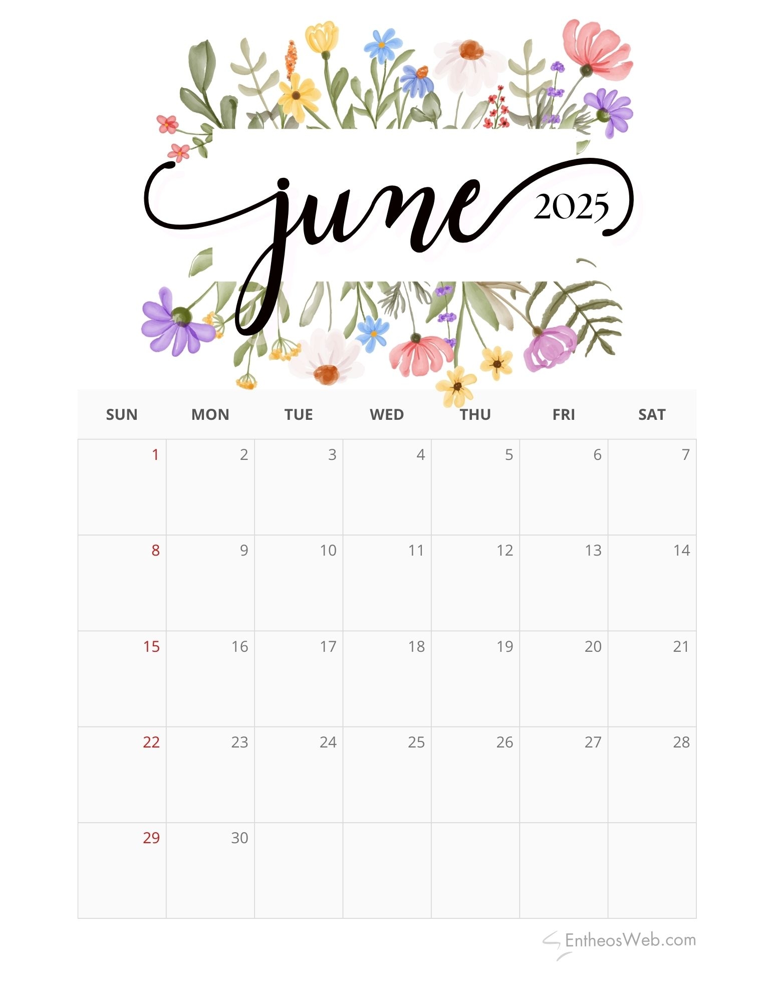 Free Printable Calend June 2025