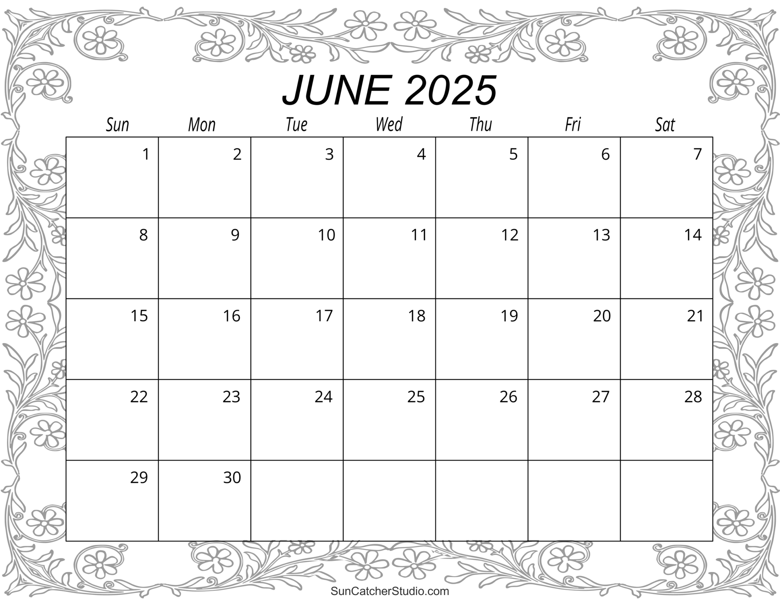 June 2025 Calendar Free Printable Free Printables Monograms 