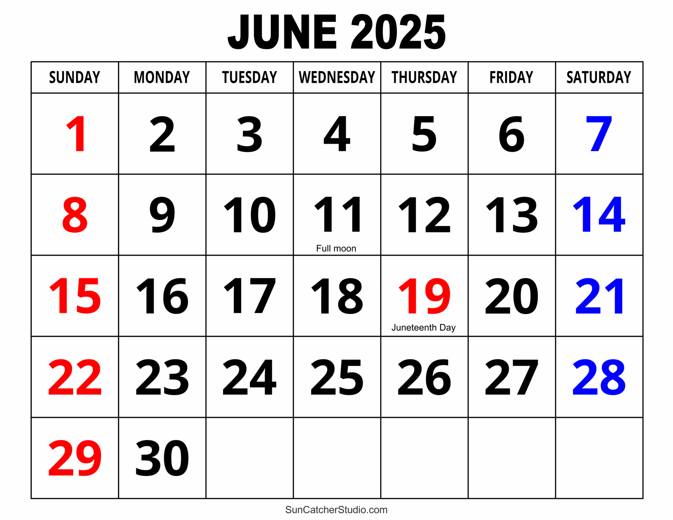 2025 Printable Calendar June December