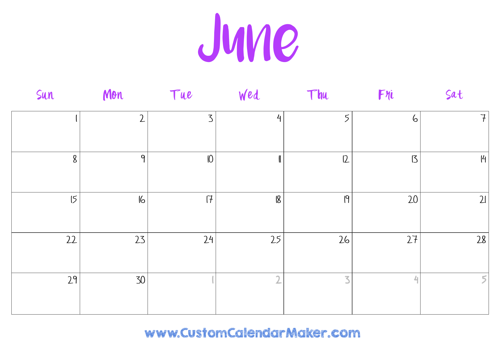 June 2025 Printable Calendar 23 Free Templates PDF Custom Calendar Maker