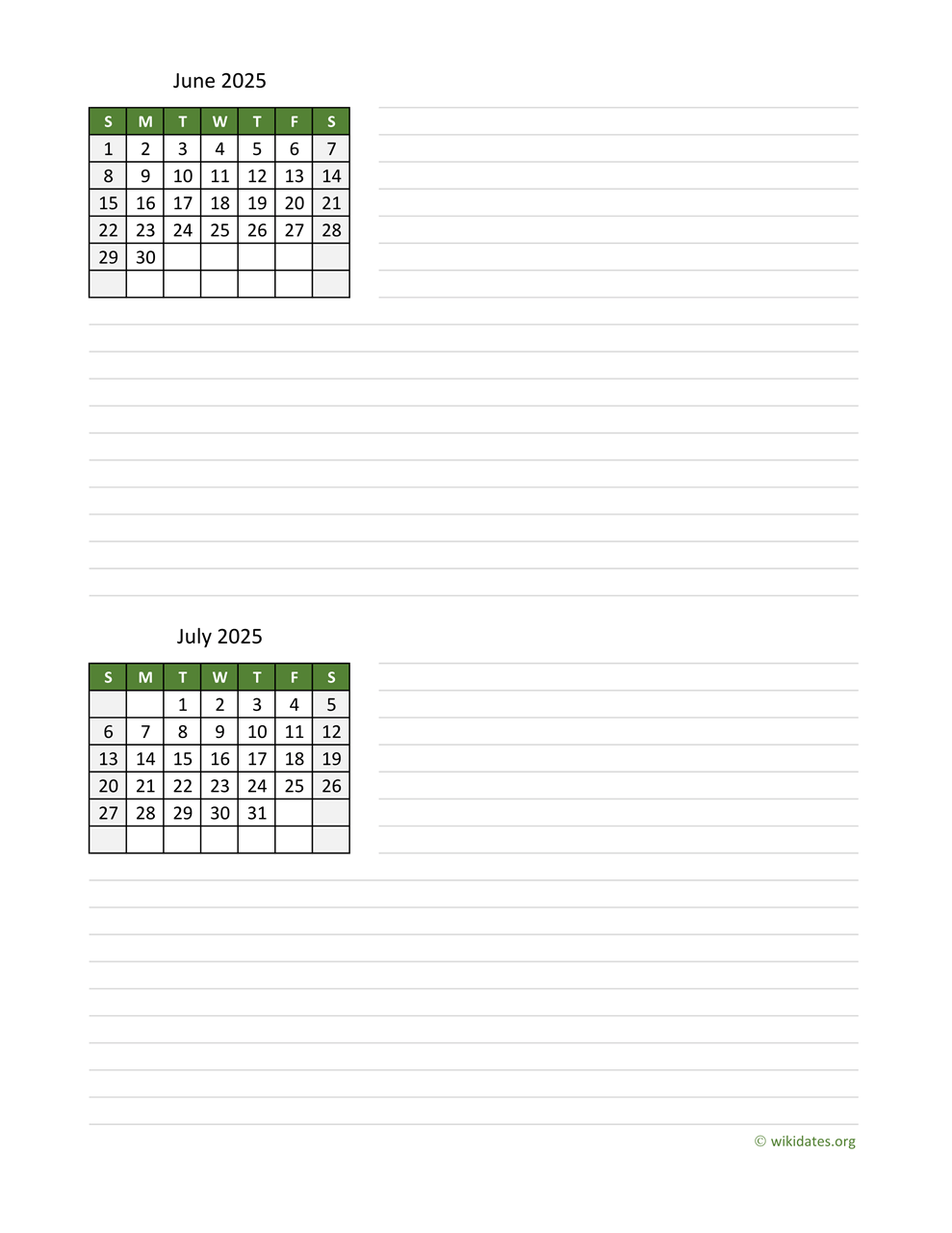 June July 2025 Calendar 2