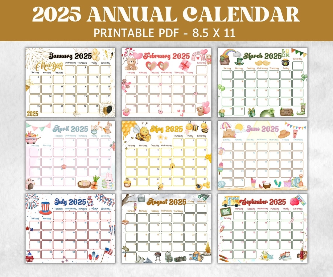 Kids Annual Monthly 2025 Calendar Printable 2025 Calendar Homeschool Preschool Calendar Board Children Monthly Planner Seasonal Calendar Etsy Australia
