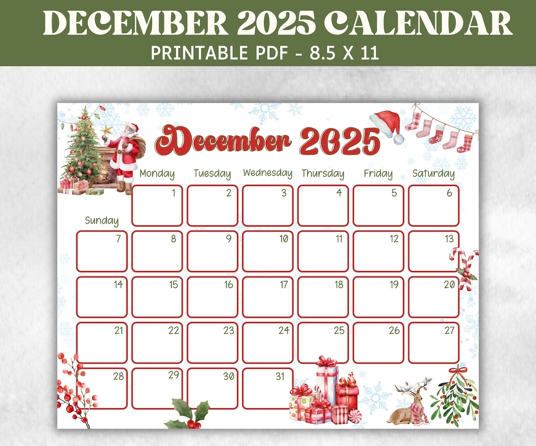 Kids December 2025 Calendar Printable 2025 Calendar Homeschool Preschool Calendar Board Children s Monthly Christmas Advent Calendar Etsy