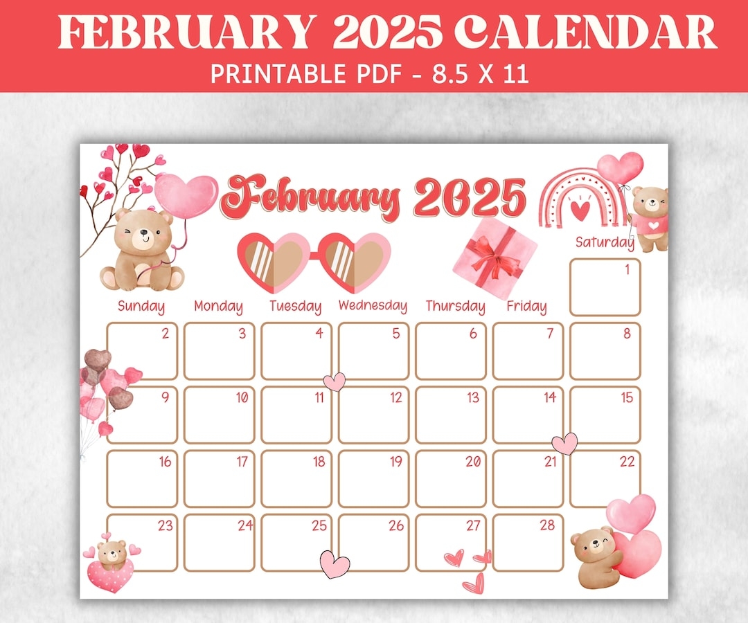 Kids February 2025 Calendar Printable 2025 Calendar Homeschool Preschool Calendar Board Children Monthly Planner Valentines Day Calendar Etsy