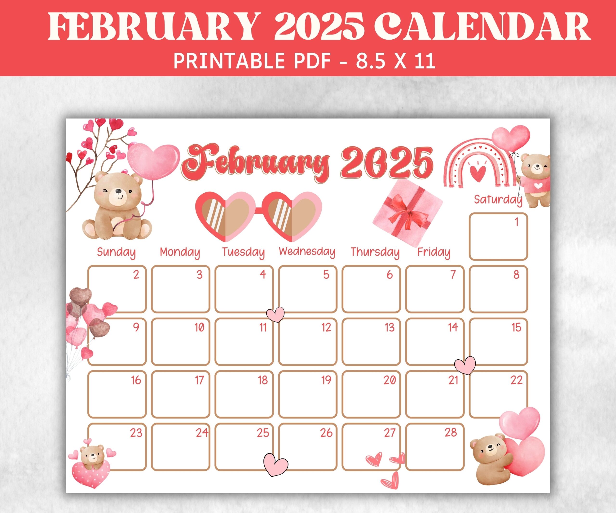 Kids February 2025 Calendar Printable 2025 Calendar Homeschool 