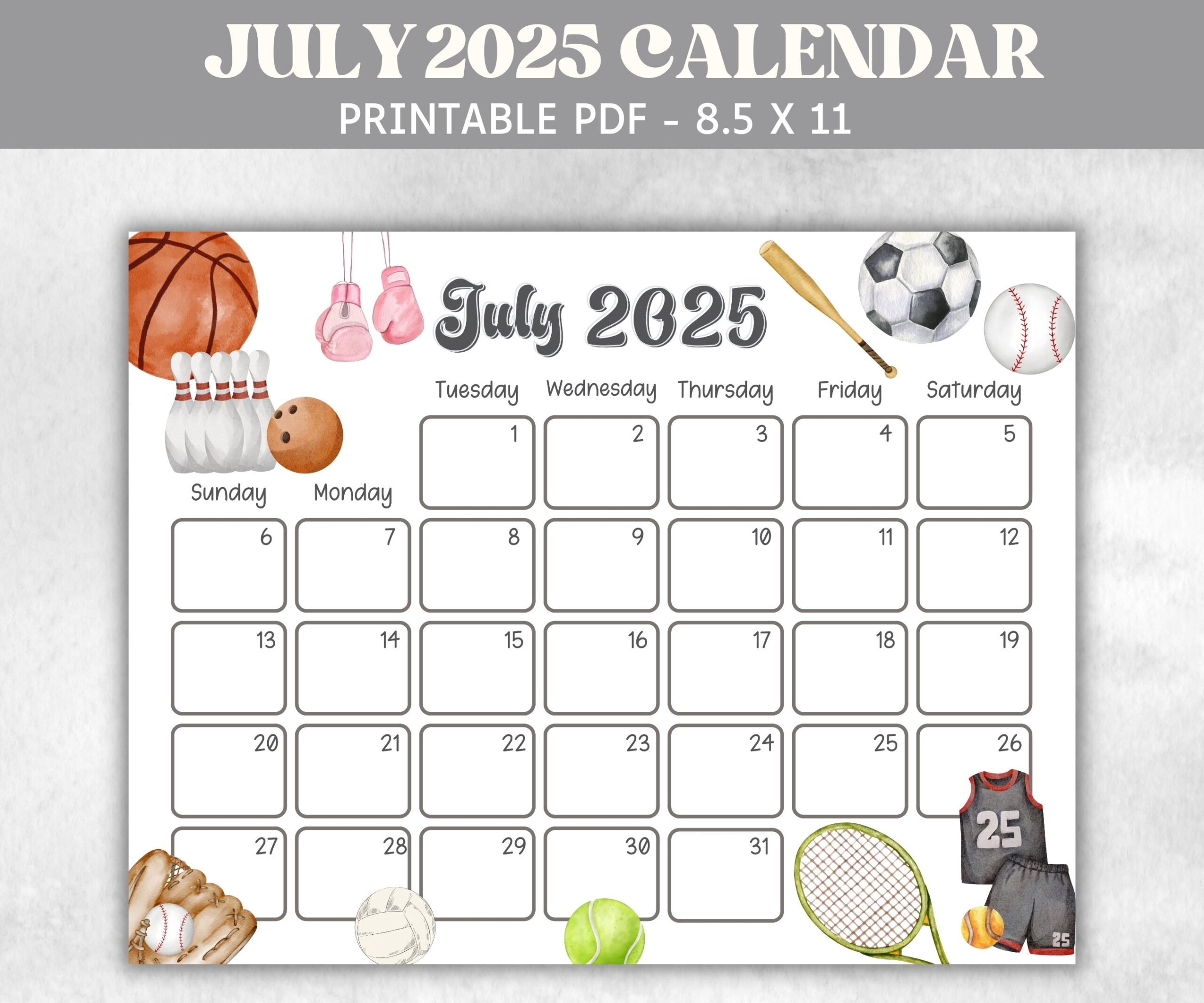 Kids July 2025 Calendar Printable 2025 Calendar Homeschool Preschool Calendar Board Childrens Monthly Planner Sports Calendar Etsy