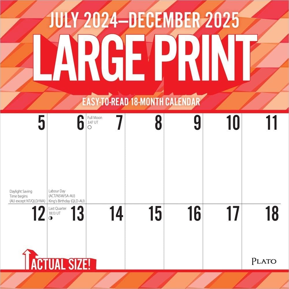 Large Print 2025 12 X 24 Inch 18 Months Monthly Square Wall Calendar July 2024 December 2025 Matte Paper Plastic Free Plato Easy To See Large Font Plato Calendars BrownTrout Publishers Inc 9781975481407 Amazon Books