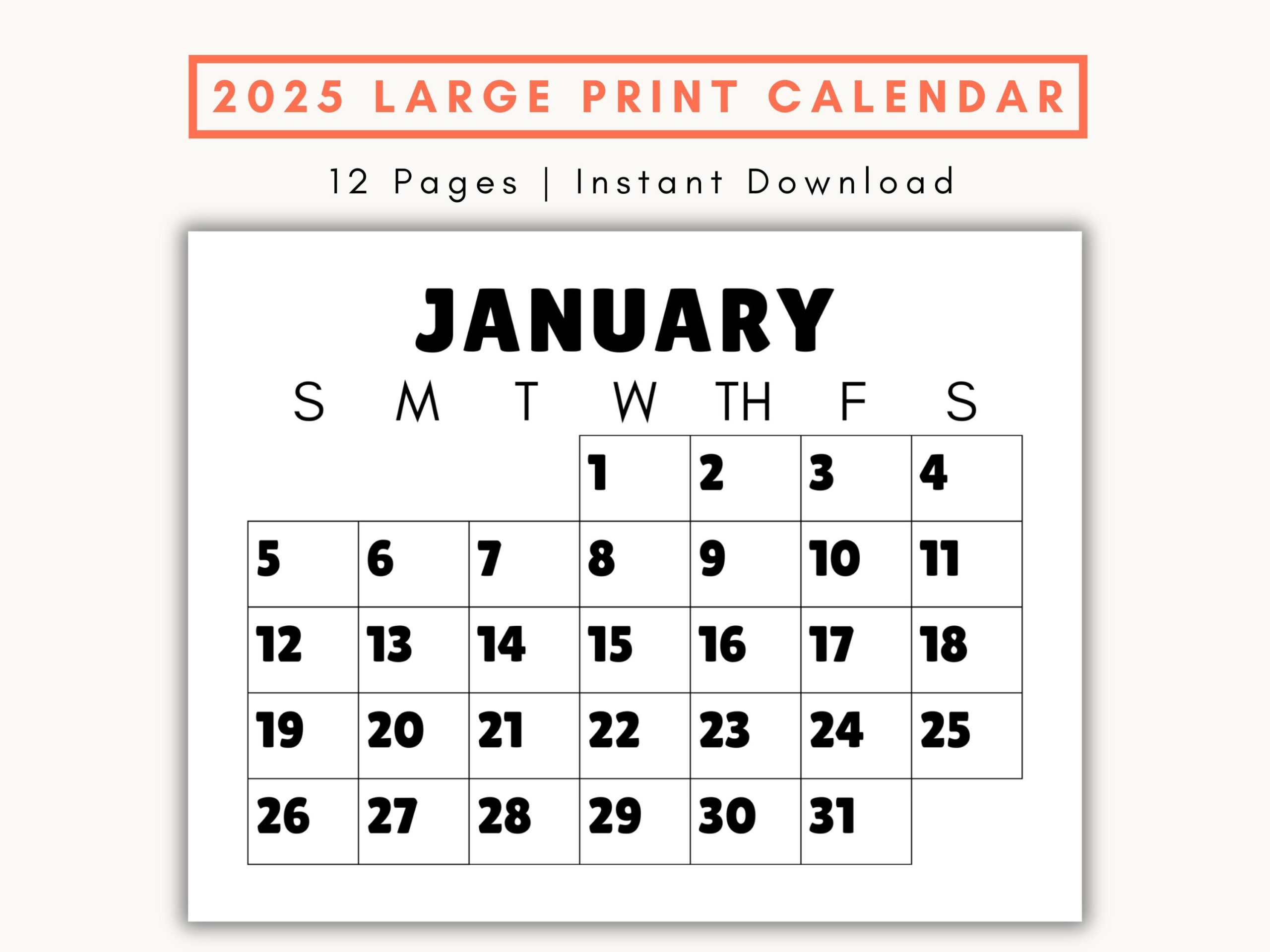 Large Print Monthly Calendar 2025 Senior Citizen Calendar With 