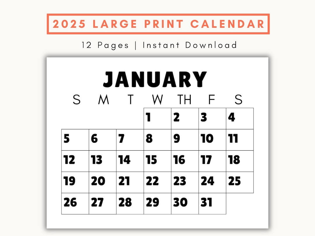 Large Print Monthly Calendar 2025 Senior Citizen Calendar With 