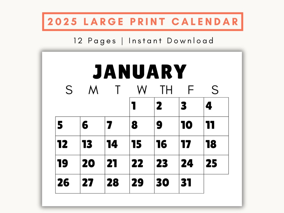 Free Printable Calendar 2025 Large Boxes