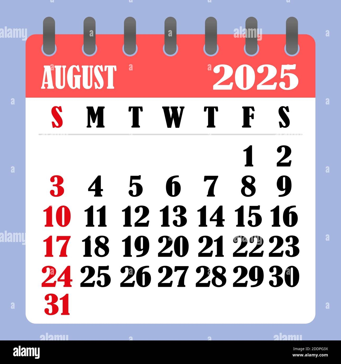 Letter Calendar For August 2025 The Week Begins On Sunday Time Planning And Schedule Concept Flat Design Removable Calendar For The Month Vector Stock Vector Image U0026 Art Alamy