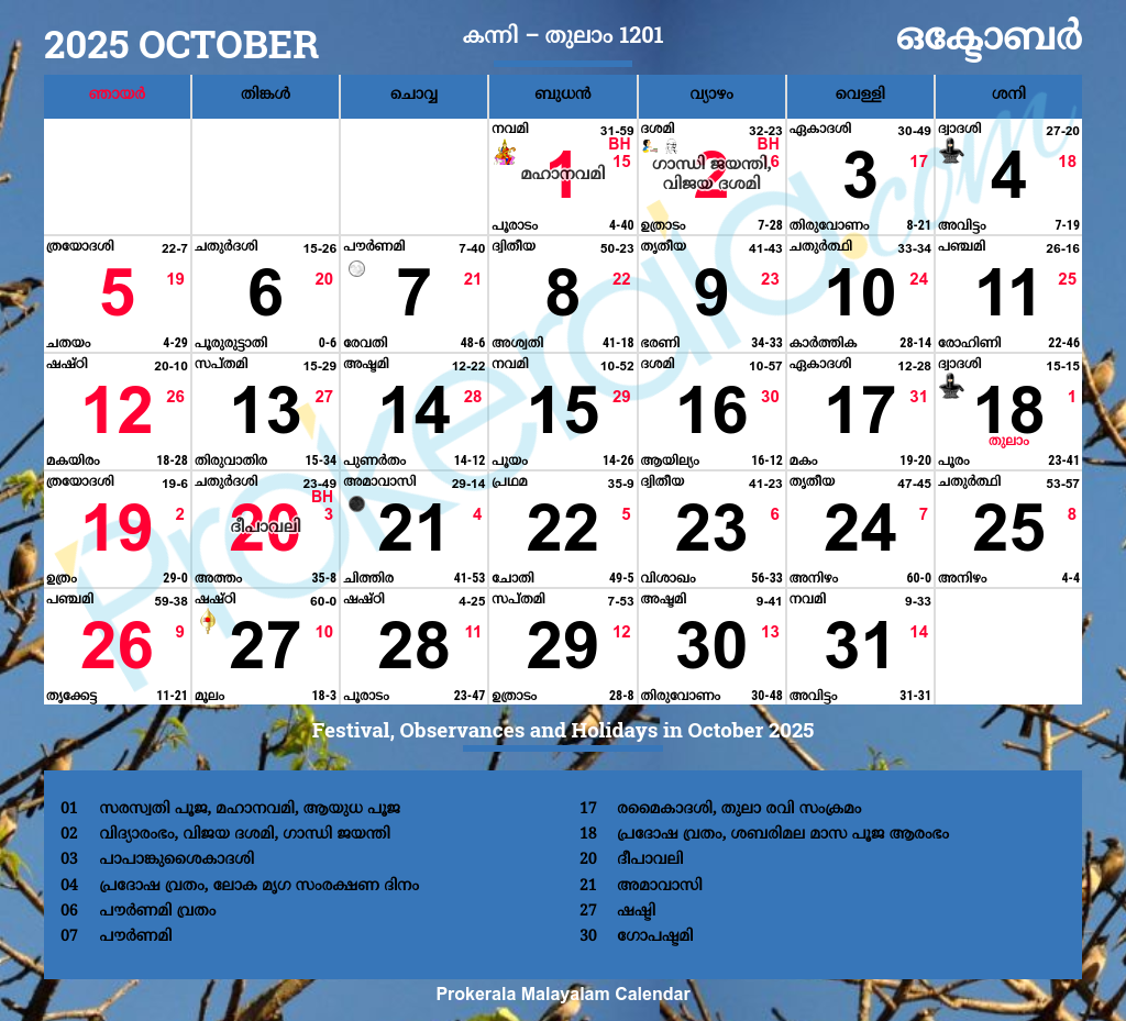 October 2025 Indian Calendar