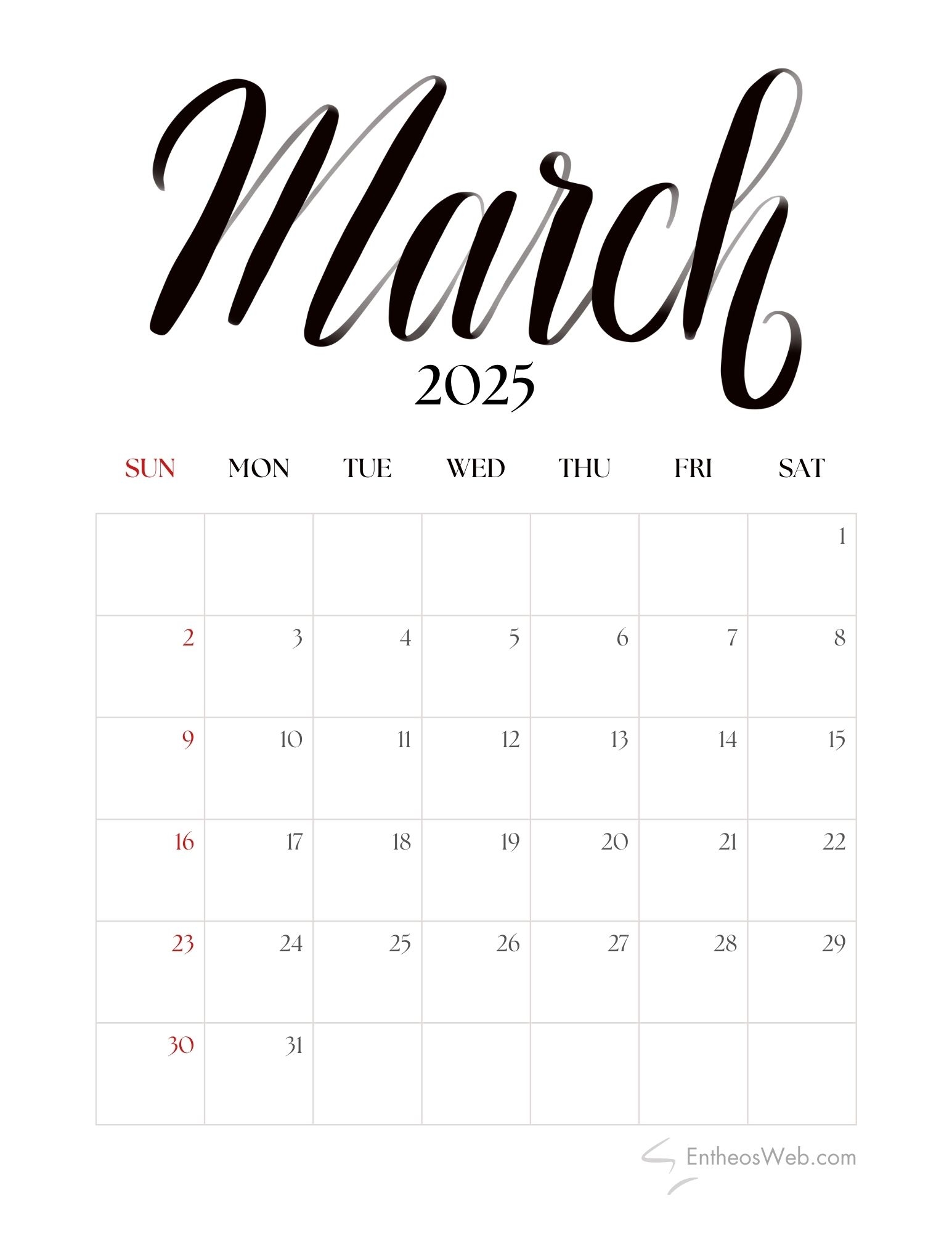 March 2025 Calendar Free PDF Printables EntheosWeb