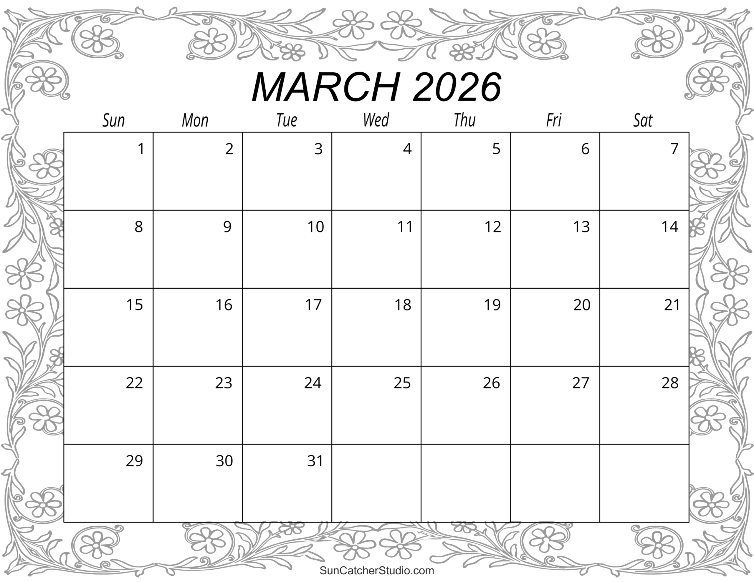 March 2026 Calendar Free Printable Free Printables Monograms Design Tools Patterns U0026 DIY Projects