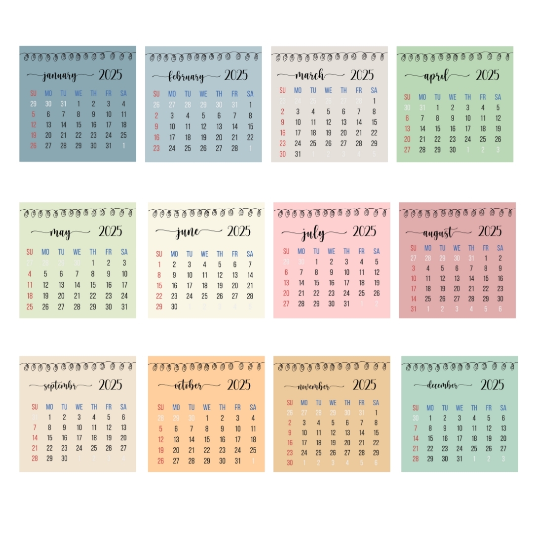 Mini Calendar 2025 Labels