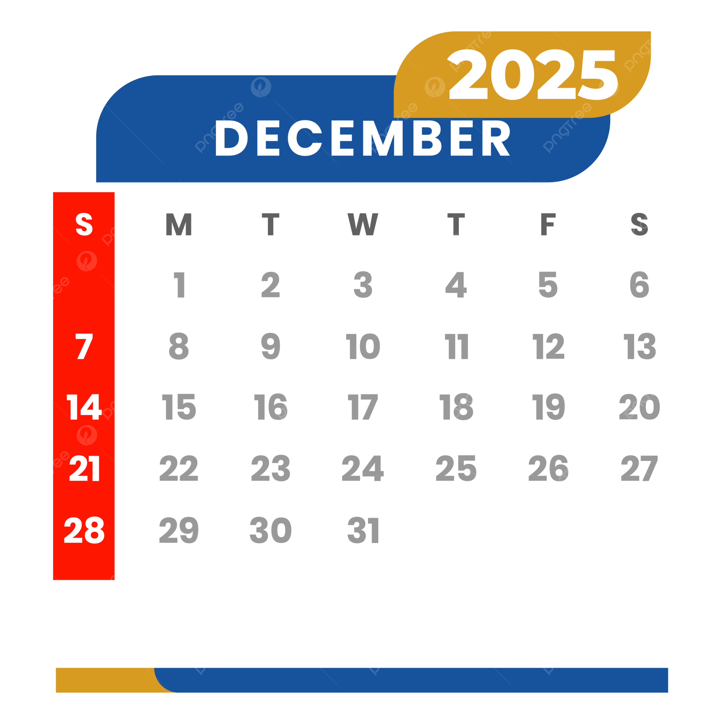 December 2025 Calendar Printable Clipart