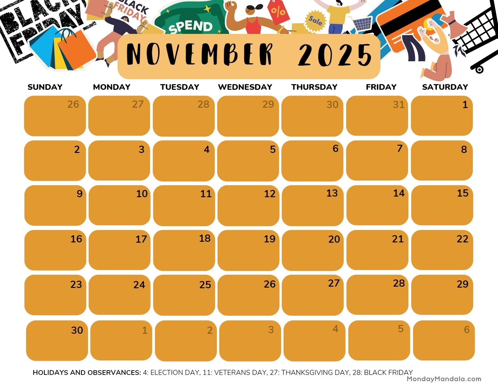 November 2025 Calendar 52 Free PDF Printables 