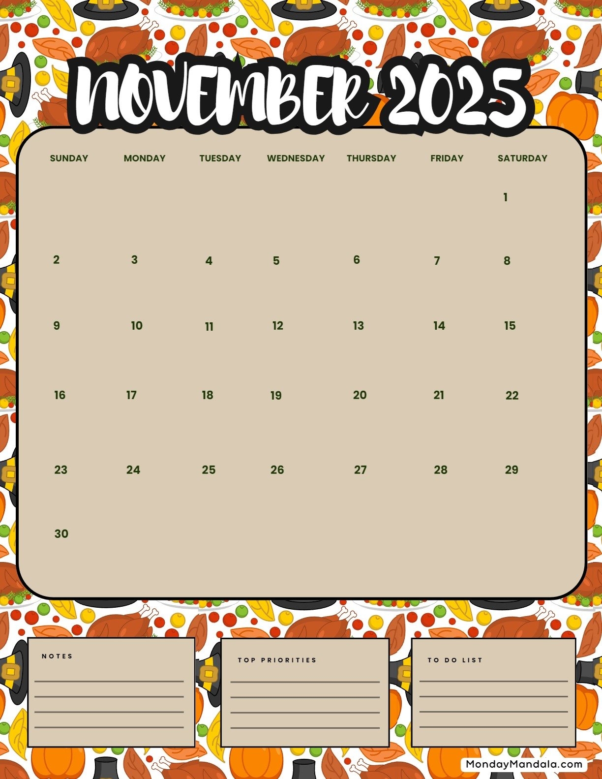 November 2025 Kids Calendar Free Printable