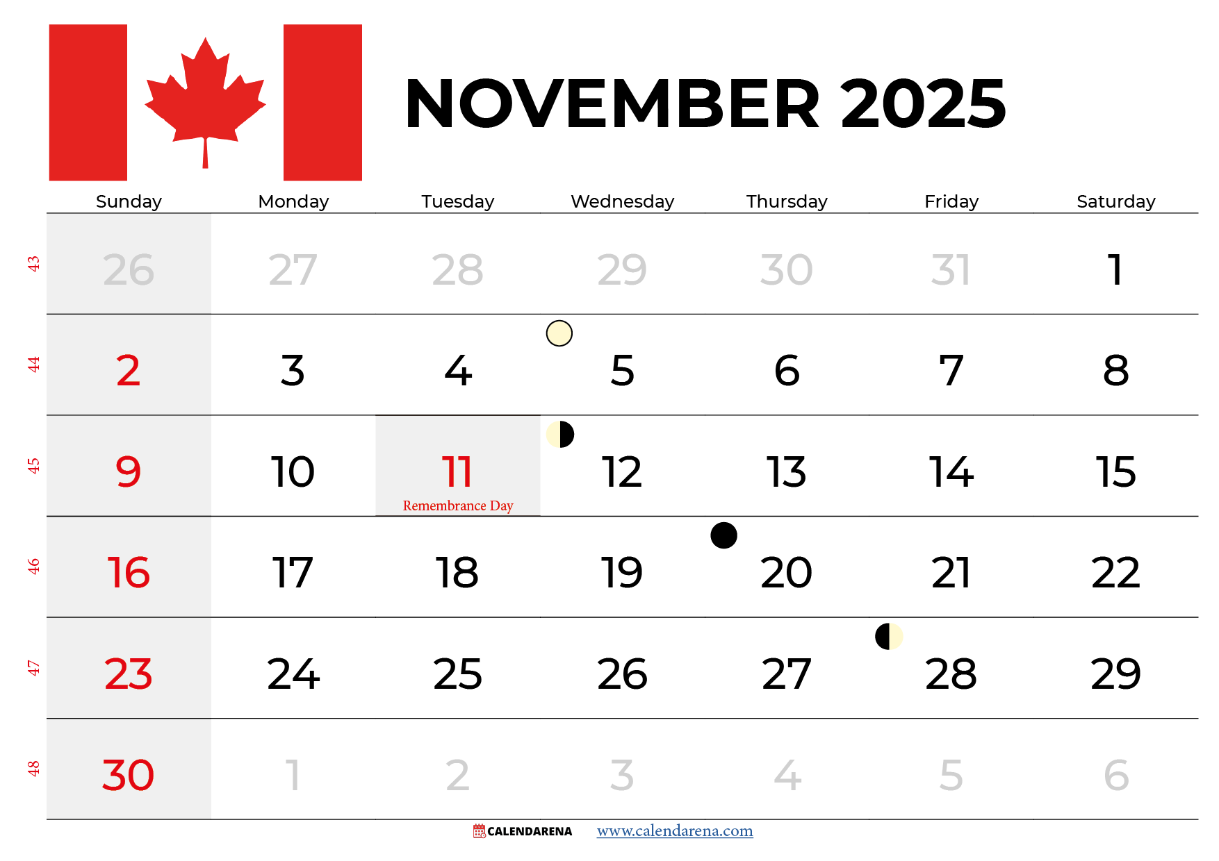 November 2025 Calendar Canada Free Printables U0026 Holidays